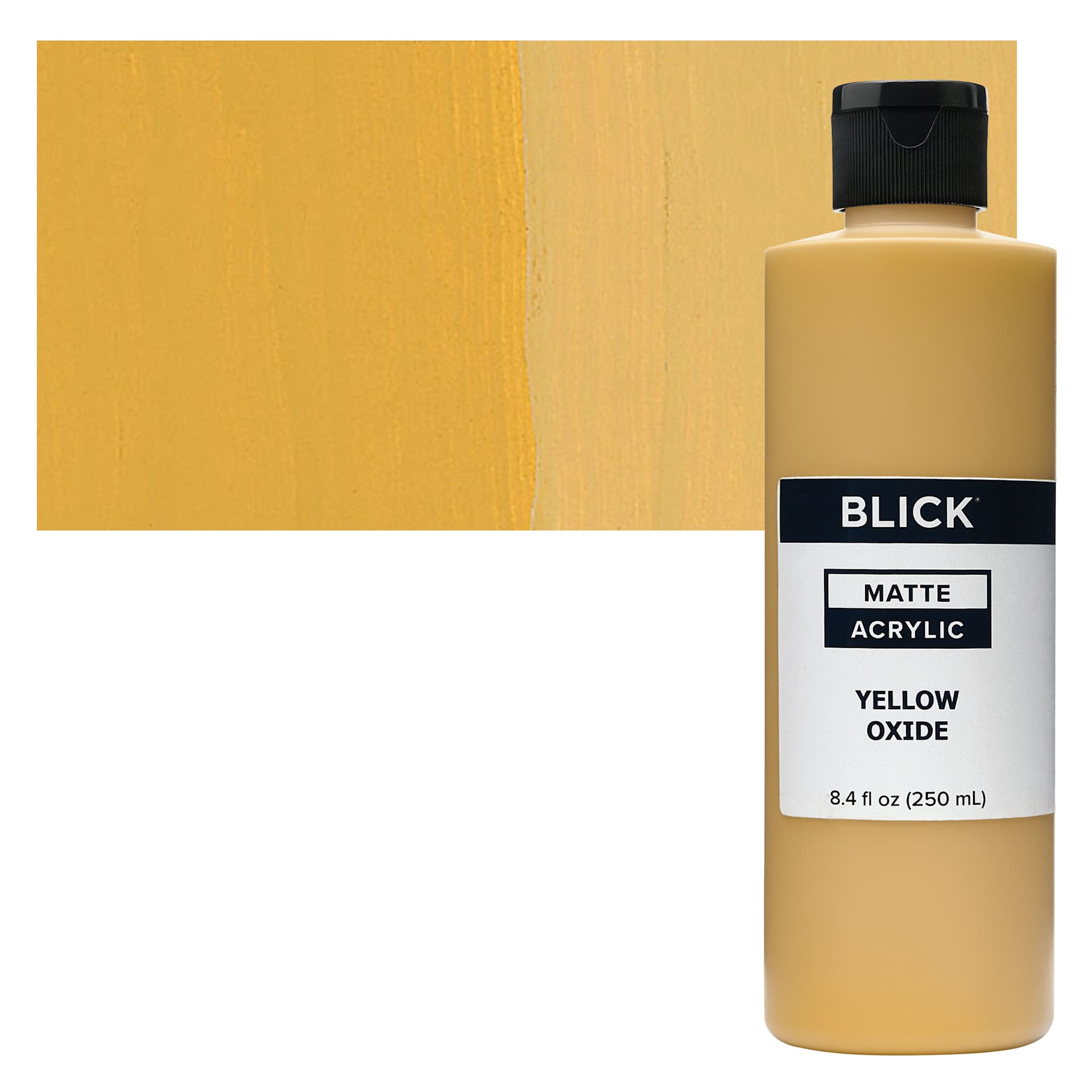 Blick Matte Acrylic - Yellow Oxide, 8 oz bottle and swatch