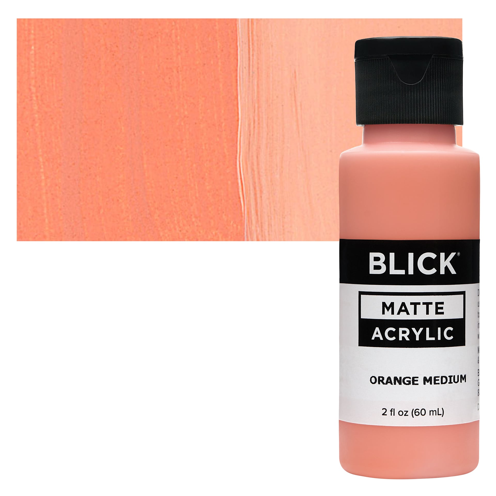 Blick Matte Acrylic - Orange Medium, 2 oz bottle and swatch