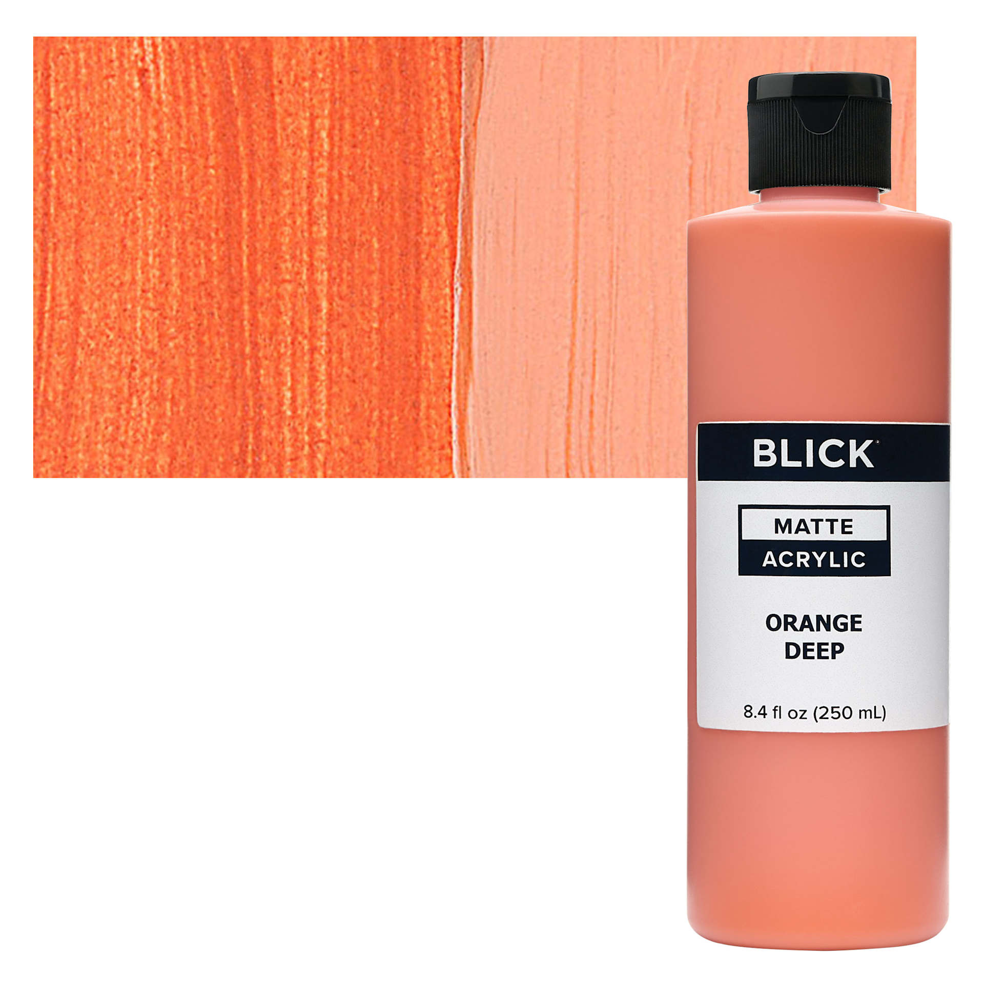 Blick Matte Acrylic - Orange Deep, 8 oz bottle and swatch