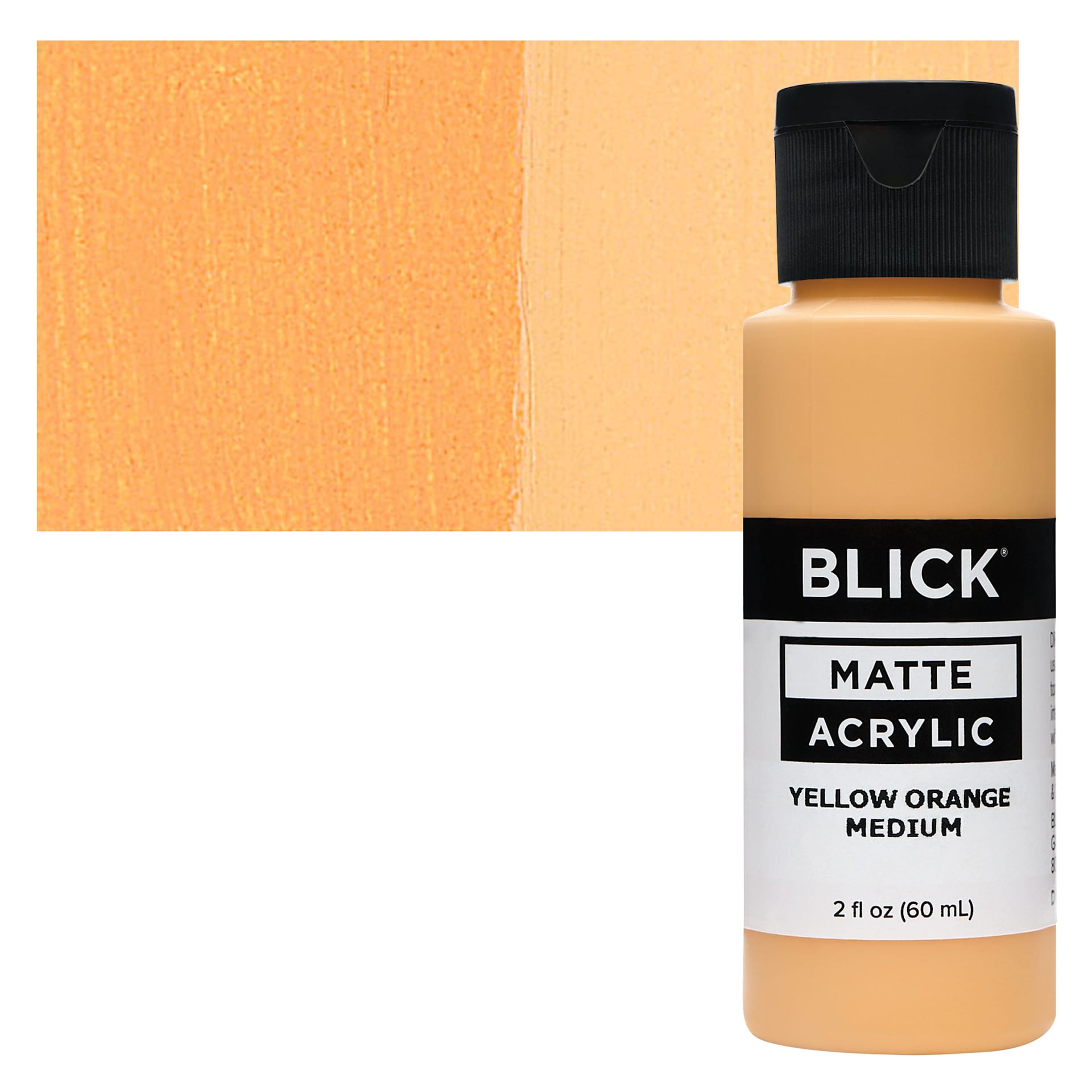 Blick Matte Acrylic - Yellow Orange Medium, 2 oz bottle and swatch