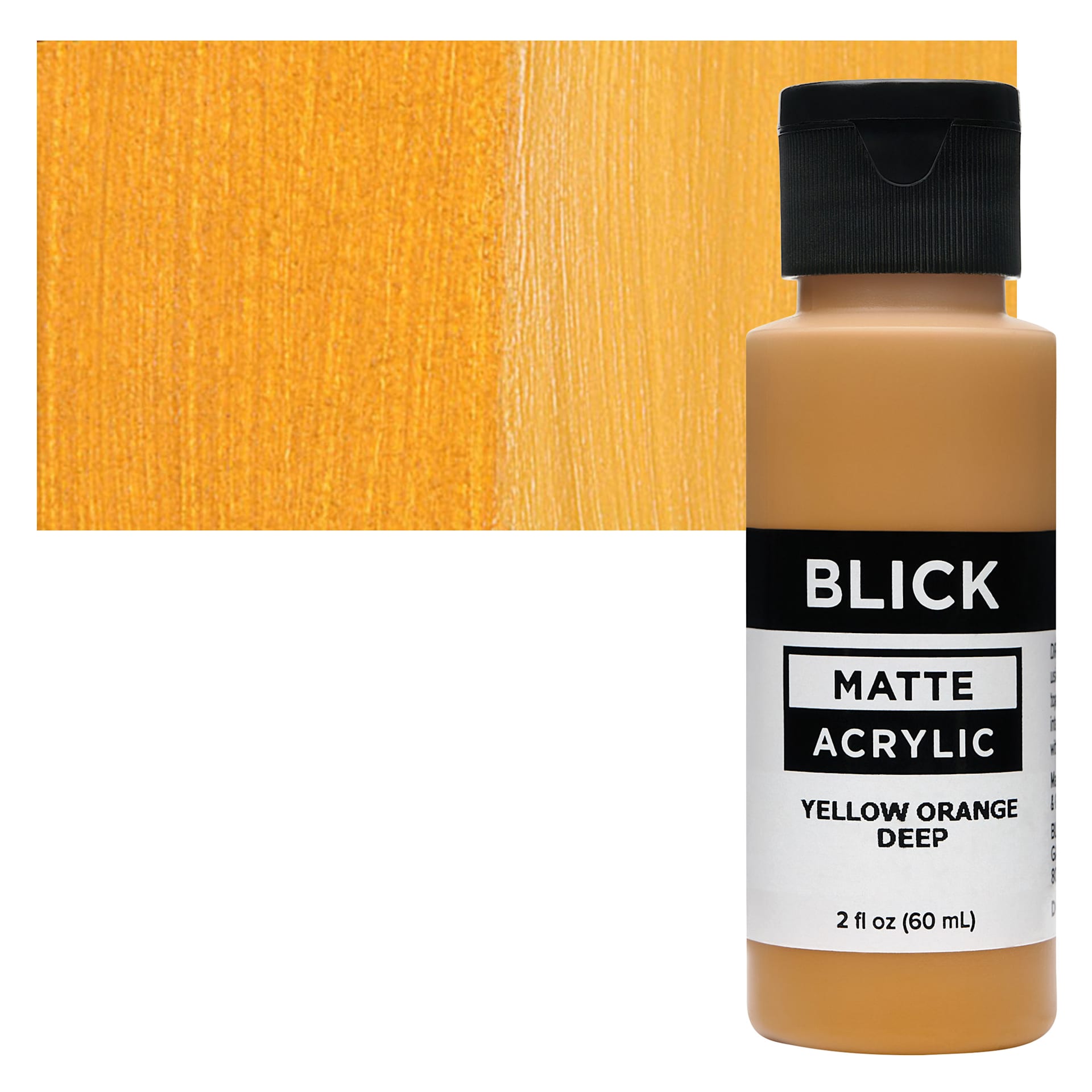 Blick Matte Acrylic - Yellow Orange Deep, 2 oz bottle and swatch