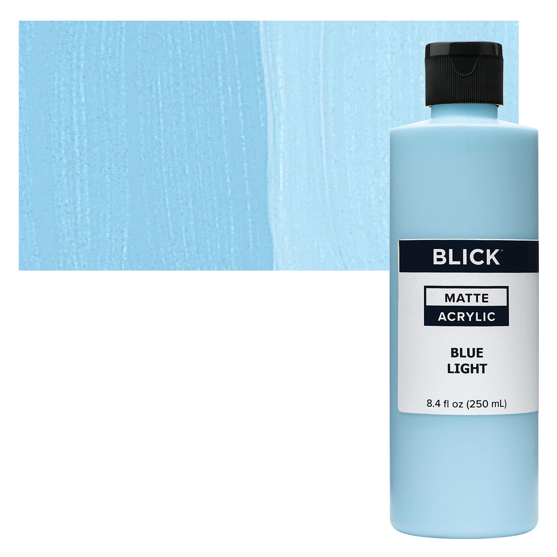 Blick Matte Acrylic - Blue Light, 8 oz bottle and swatch