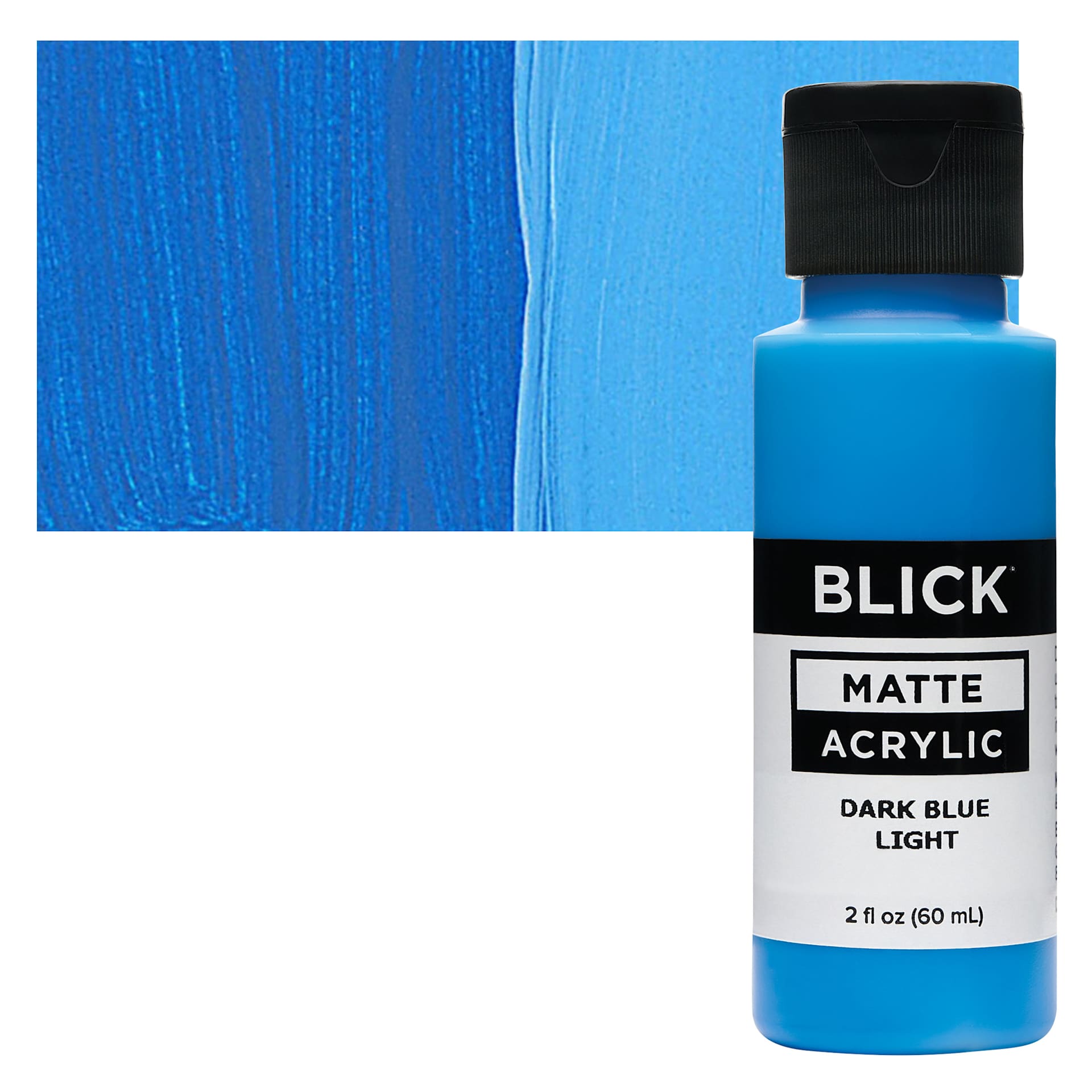 Blick Matte Acrylic - Dark Blue Light, 2 oz bottle and swatch