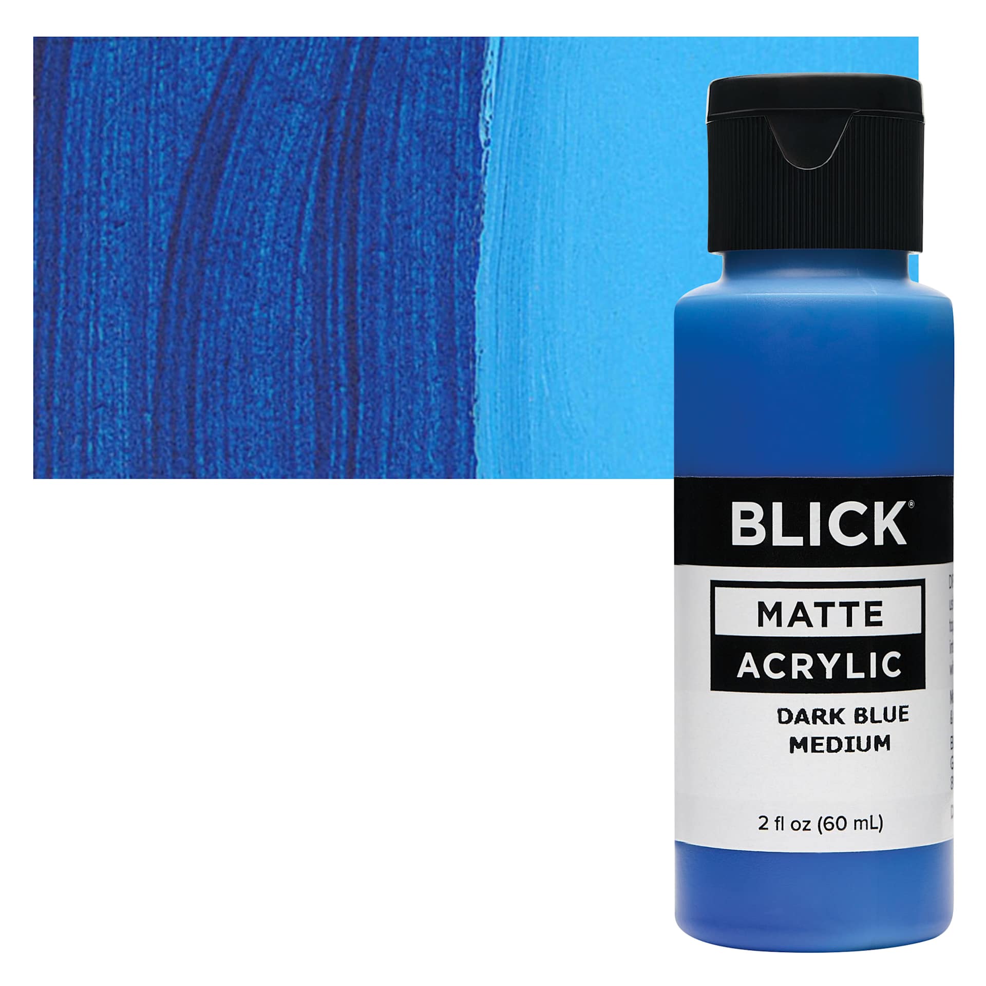 Blick Matte Acrylic - Dark Blue Medium, 2 oz bottle and swatch