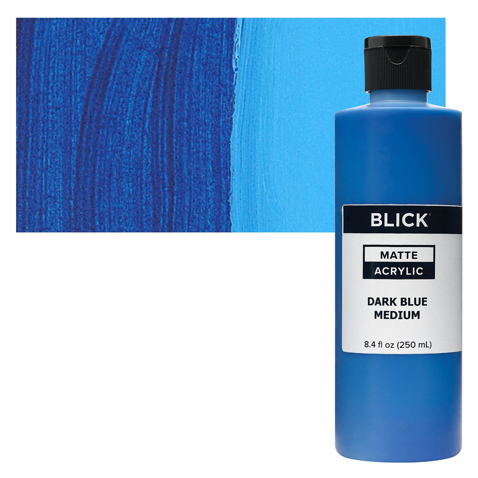 Blick Matte Acrylic - Dark Blue Medium, 8 oz bottle and swatch