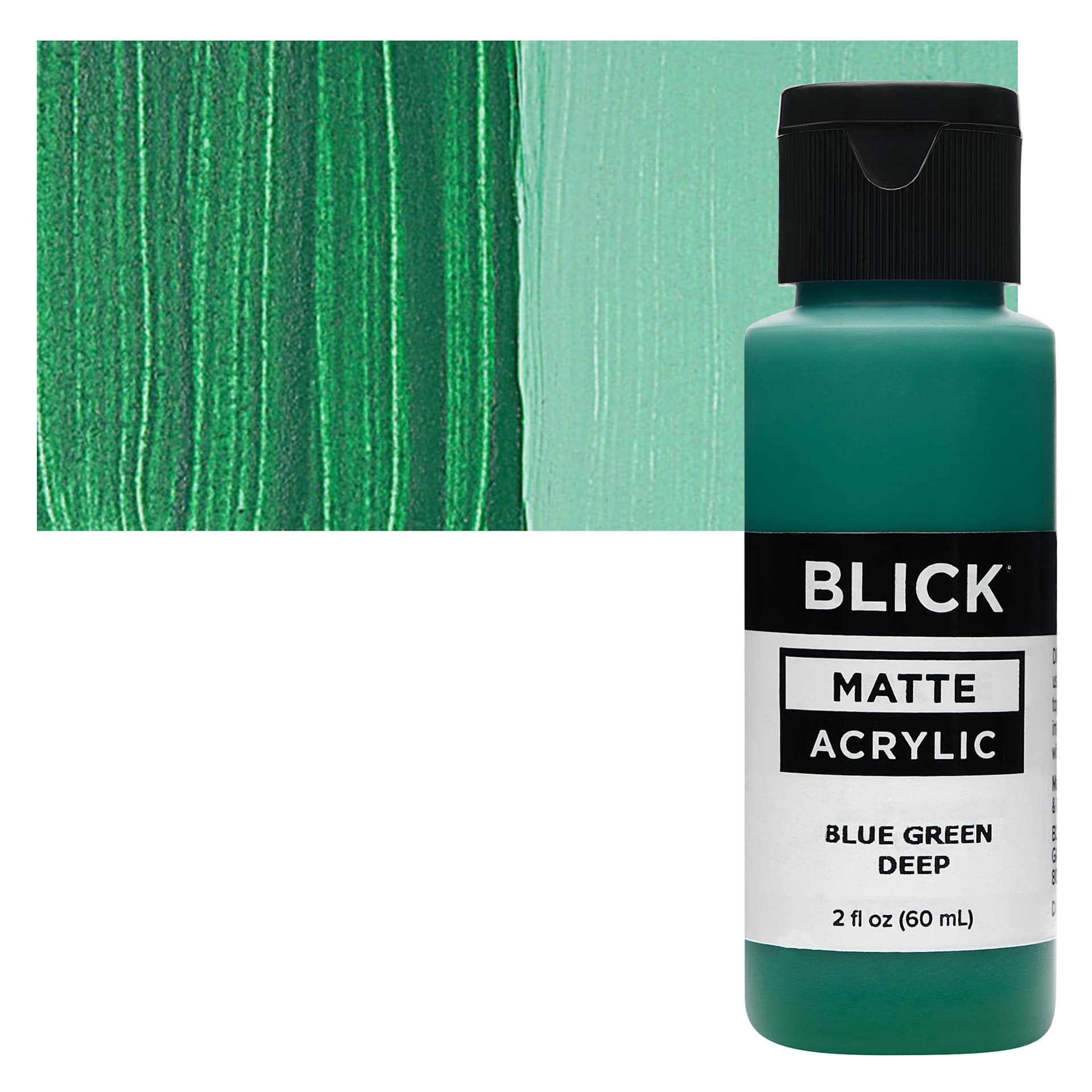 Blick Matte Acrylic - Blue Green Deep, 2 oz bottle and swatch