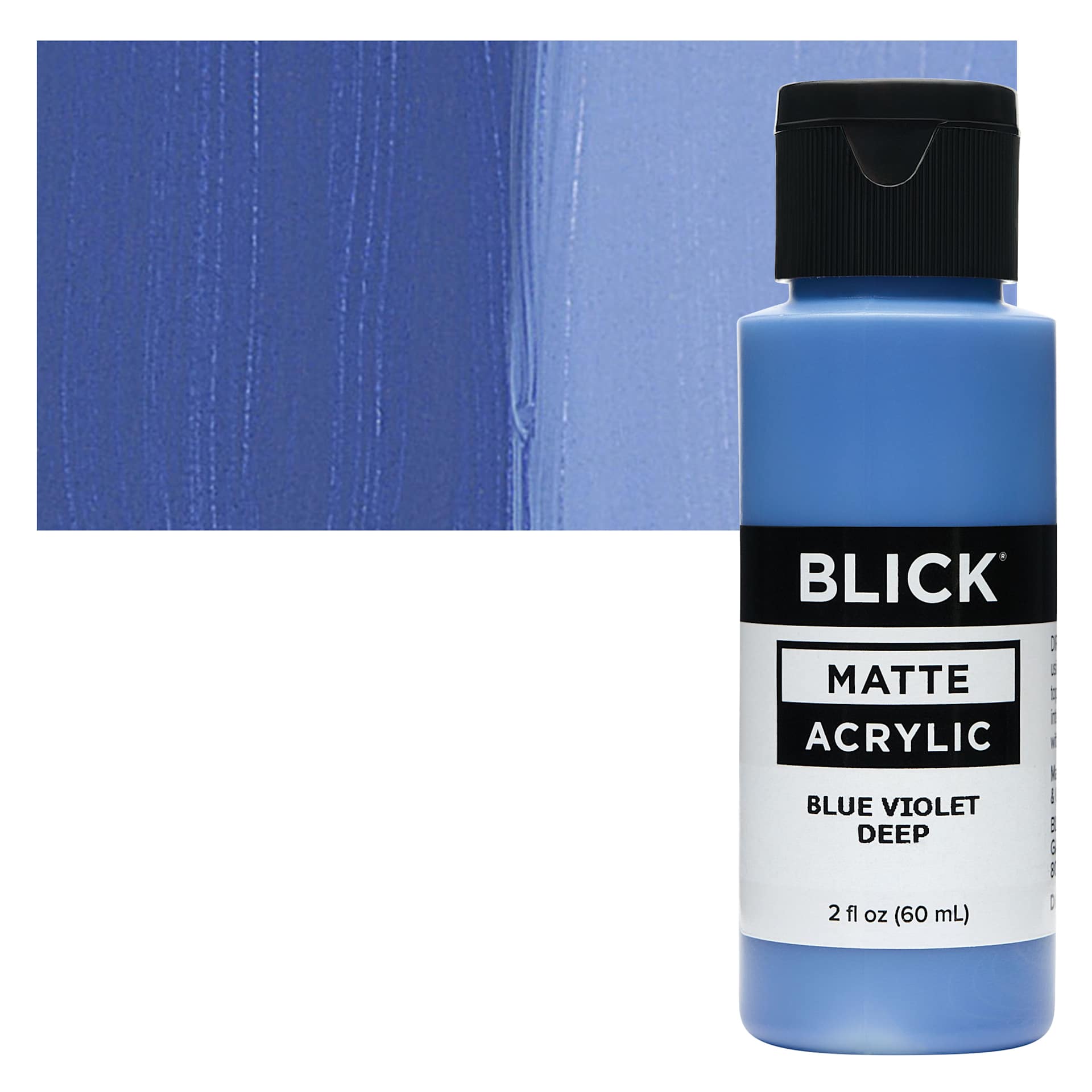 Blick Matte Acrylic - Blue Violet Deep, 2 oz bottle and swatch
