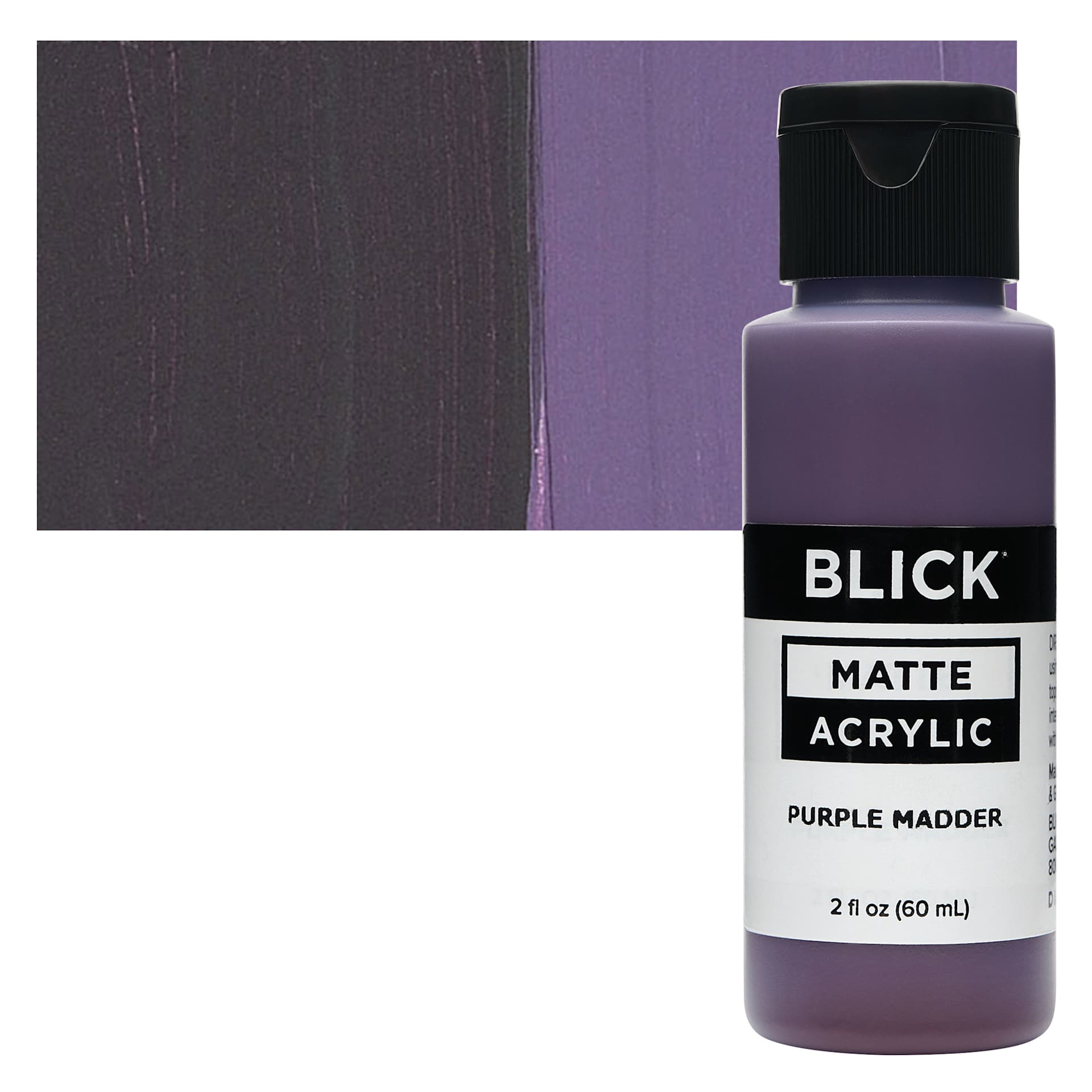 Blick Matte Acrylic - Purple Madder, 2 oz bottle and swatch