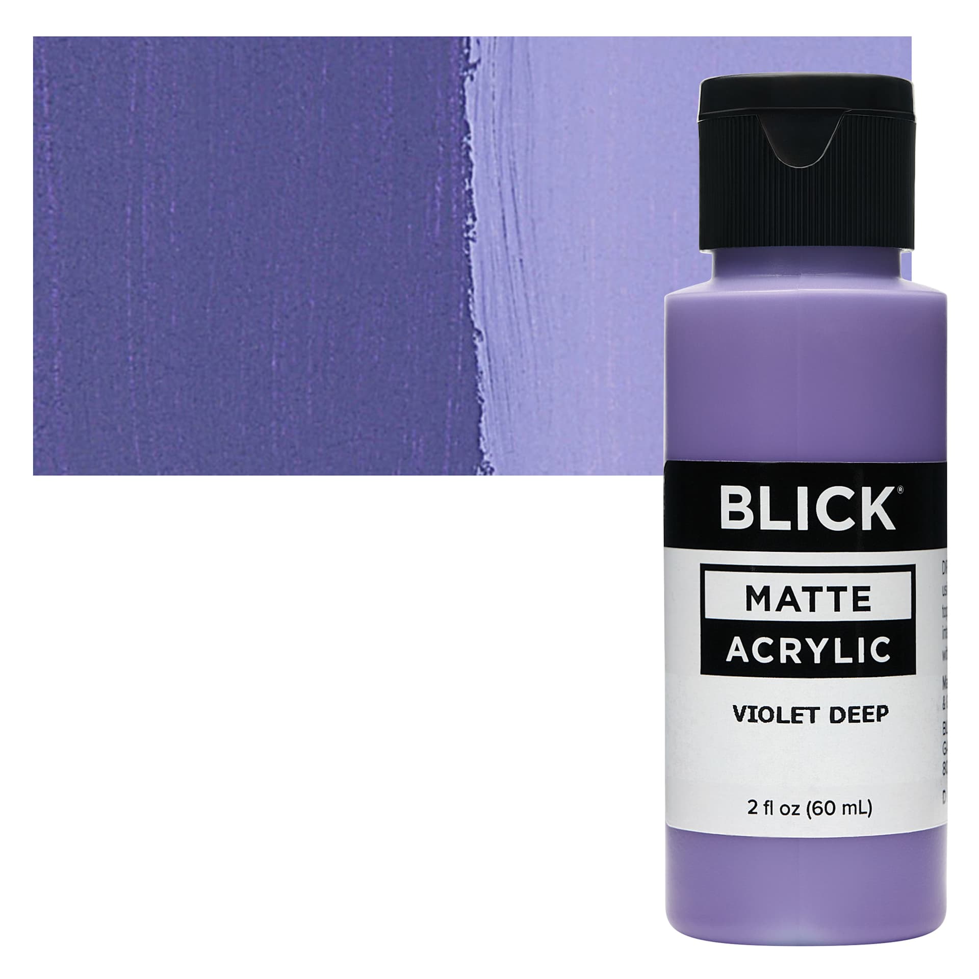 Blick Matte Acrylic - Violet Deep, 2 oz bottle and swatch