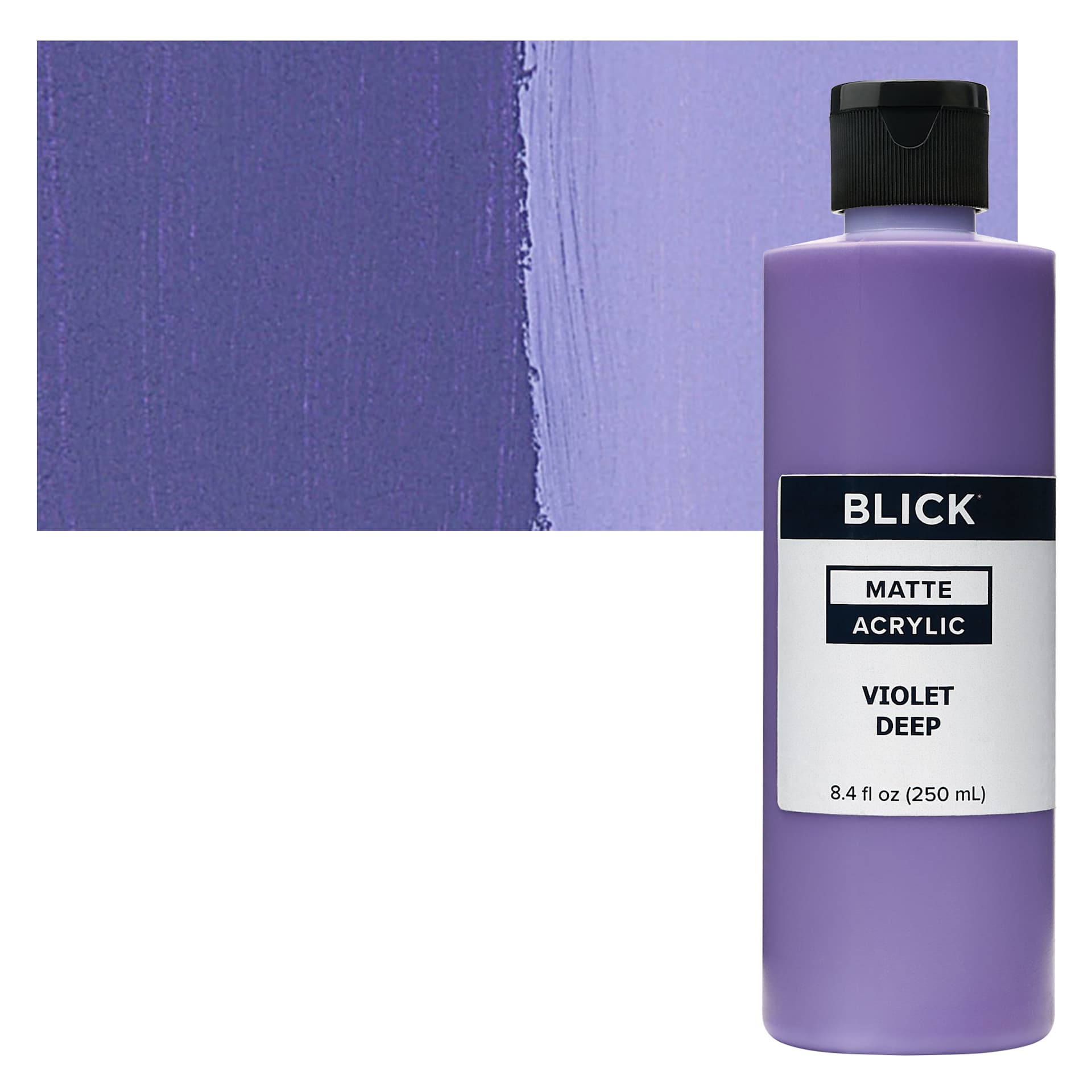 Blick Matte Acrylic - Violet Deep, 8 oz bottle and swatch