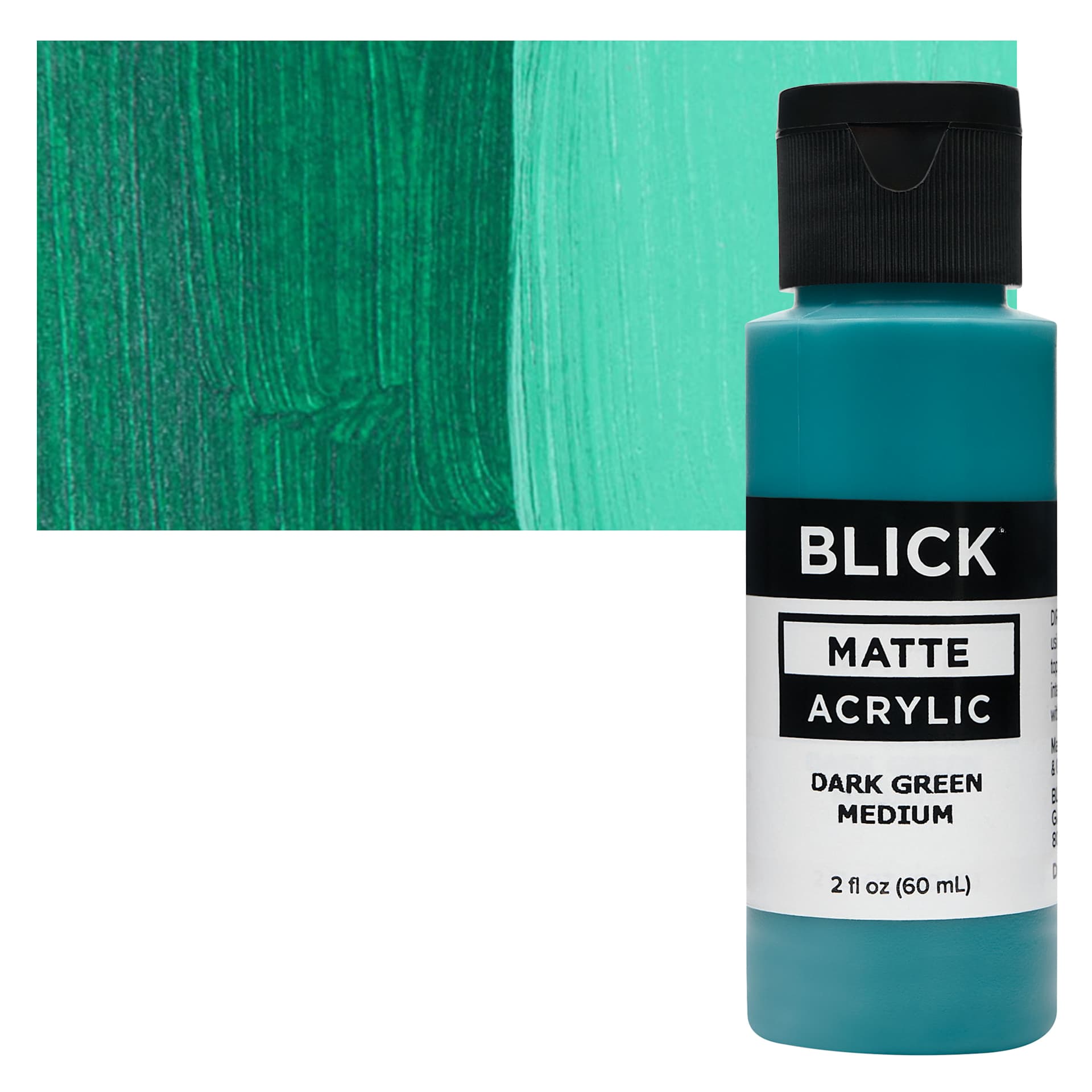 Blick Matte Acrylic - Dark Green Medium, 2 oz bottle and swatch