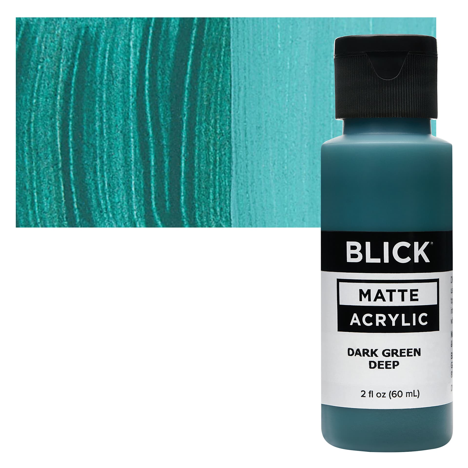 Blick Matte Acrylic - Dark Green Deep, 2 oz bottle and swatch
