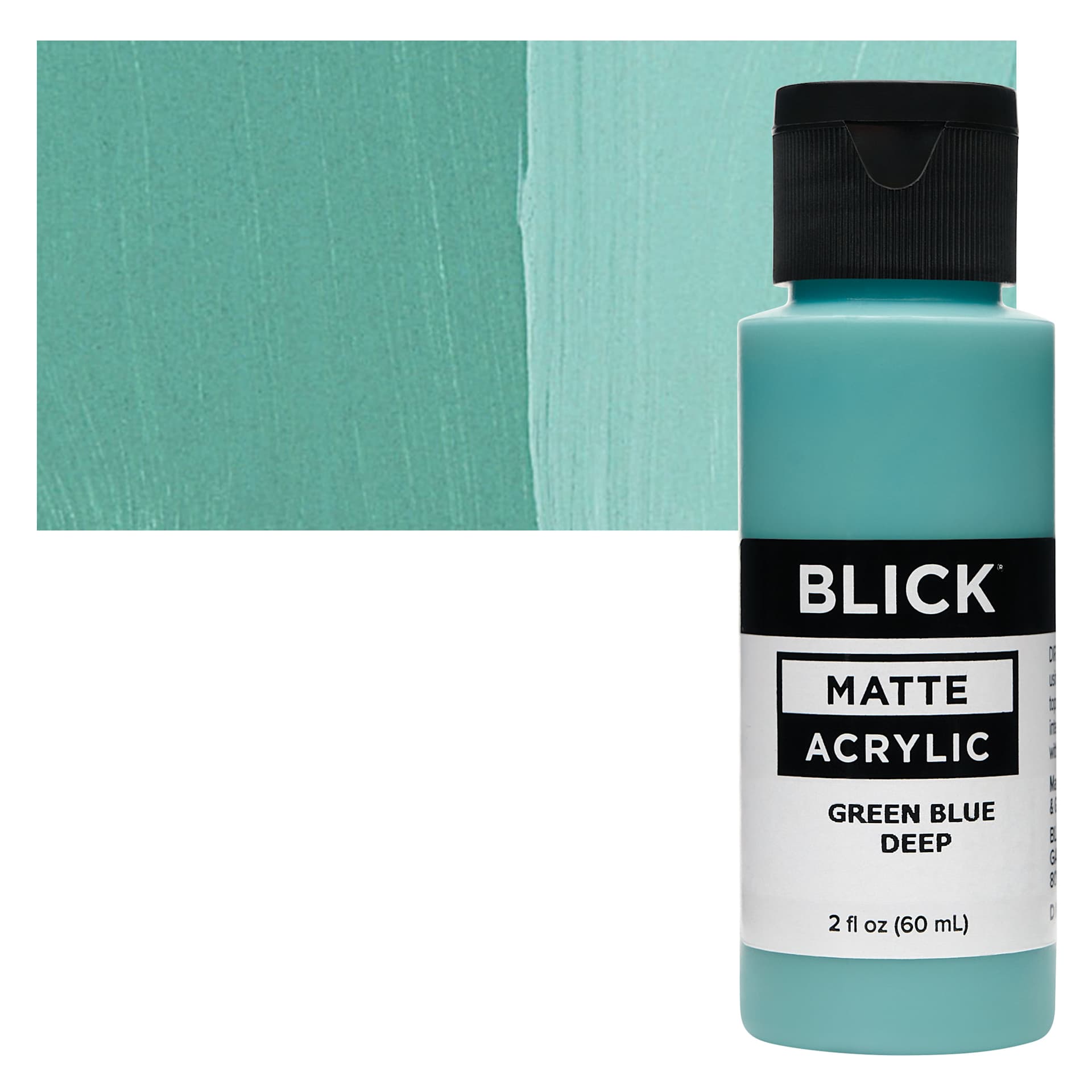 Blick Matte Acrylic - Green Blue Deep, 2 oz bottle and swatch