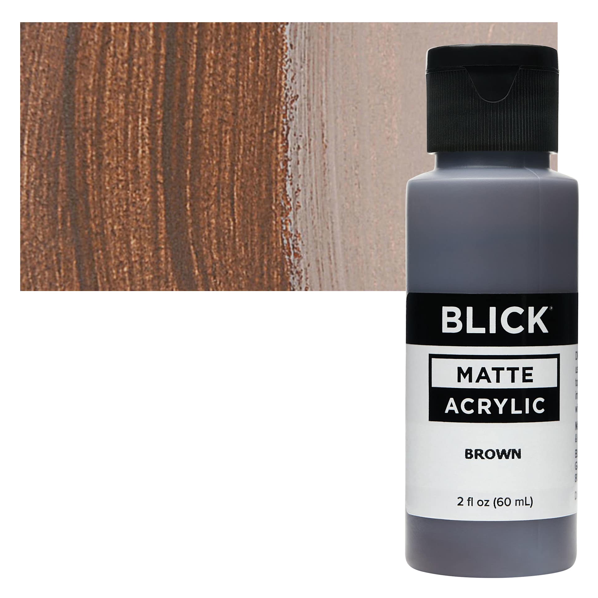 Blick Matte Acrylic - Brown, 2 oz bottle and swatch