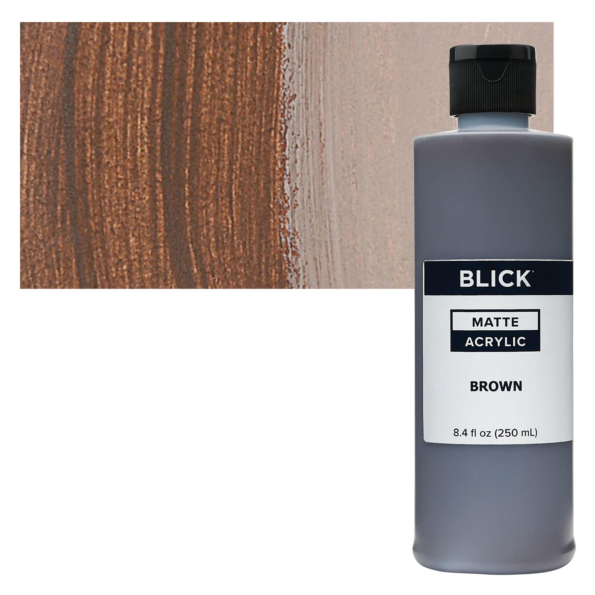 Blick Matte Acrylic - Brown, 8 oz bottle and swatch