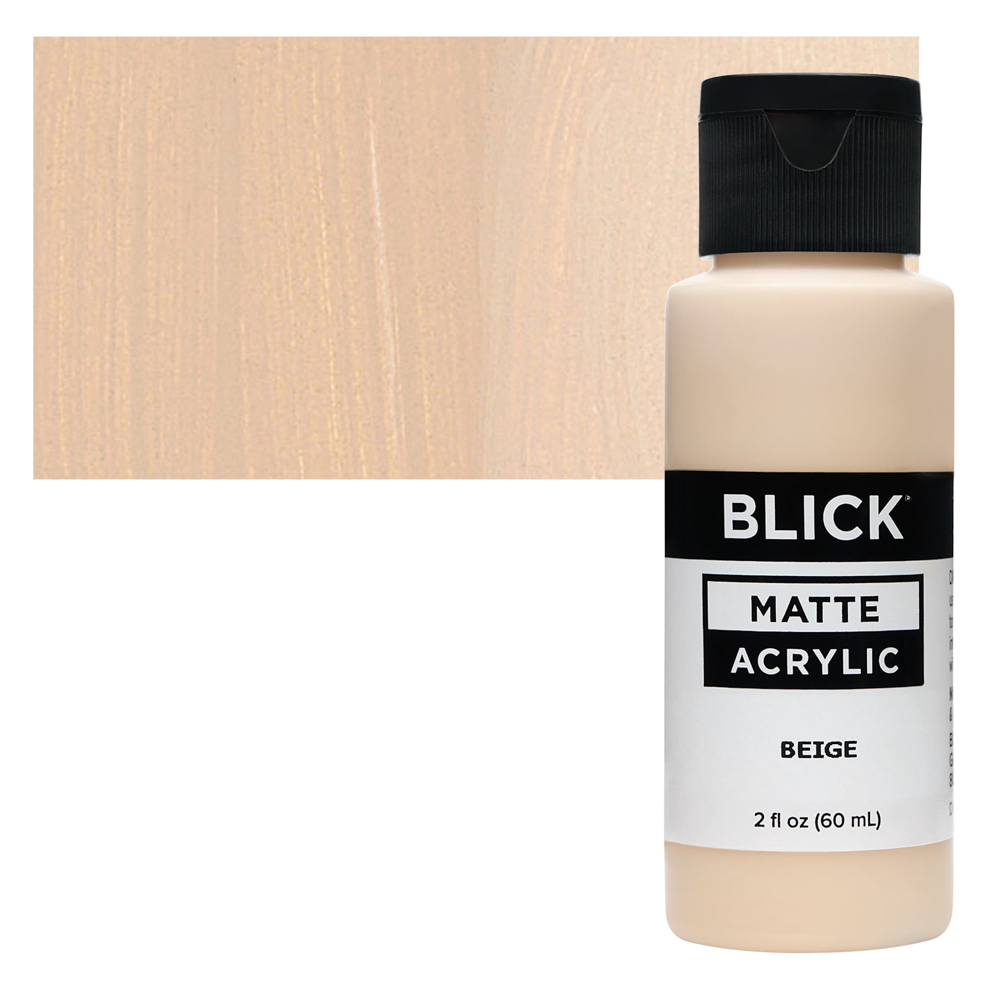 Blick Matte Acrylic - Beige, 2 oz bottle and swatch