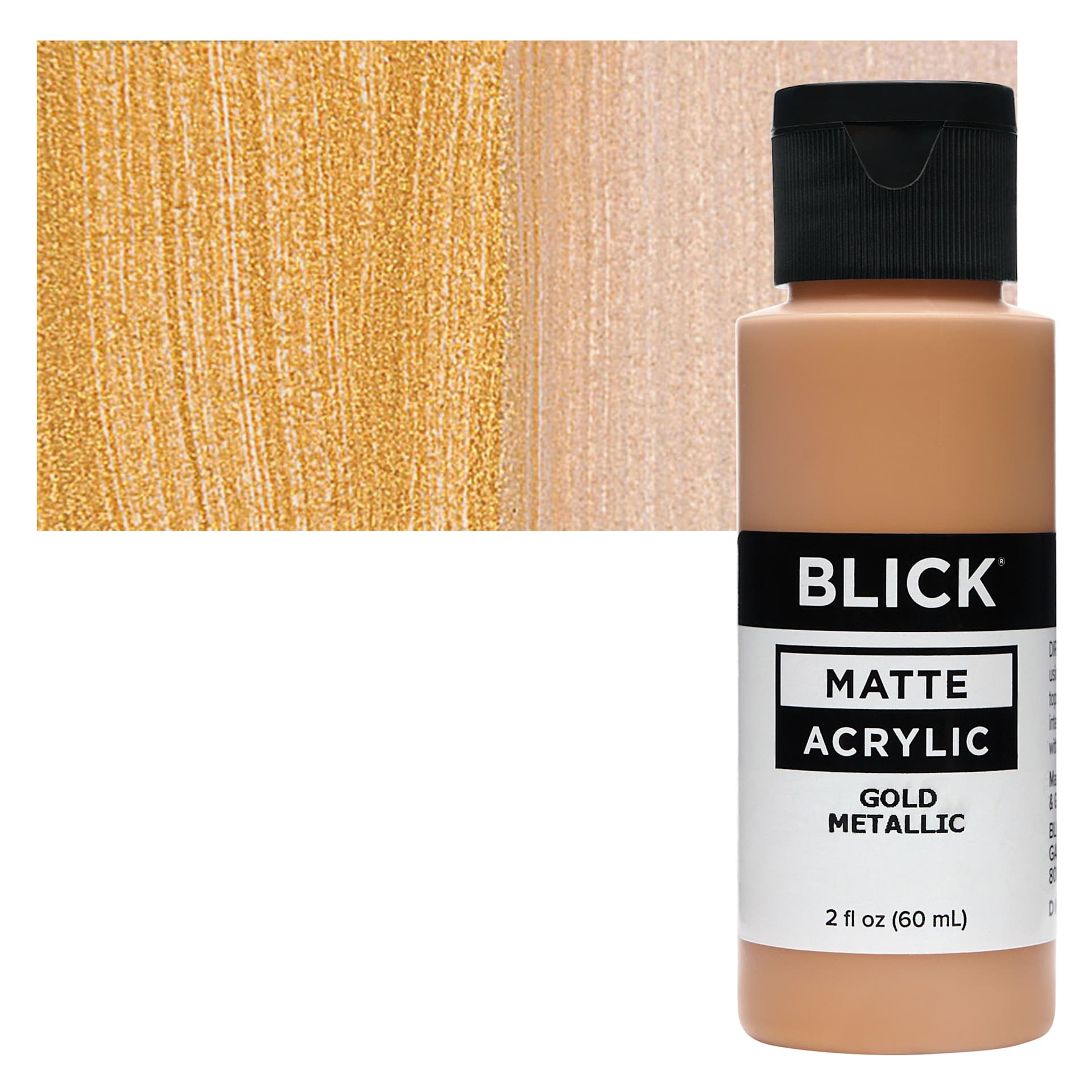 Blick Matte Acrylic - Gold Metallic, 2 oz bottle and swatch