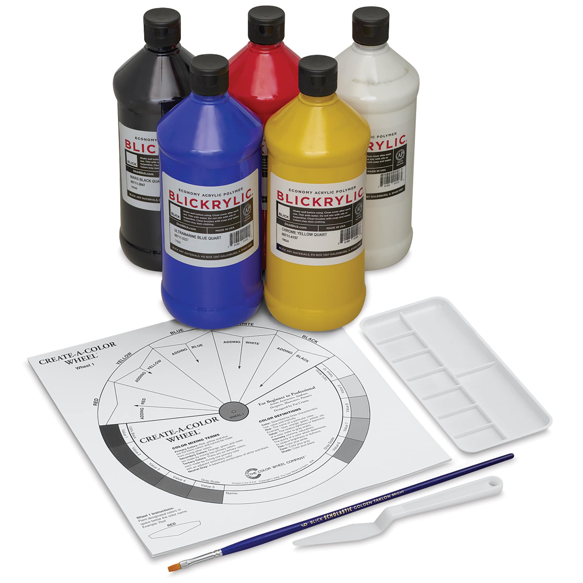 Blickrylic Student Acrylics - Color Mixing Set, 32 oz Bottles, set contents out of packaging