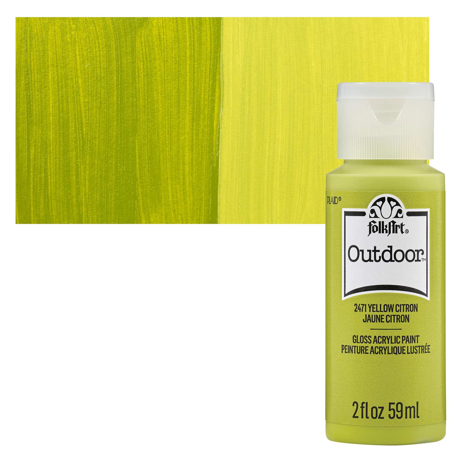 FolkArt Outdoor Acrylic Paint - Yellow Citron, 2 oz, Bottle and Swatch