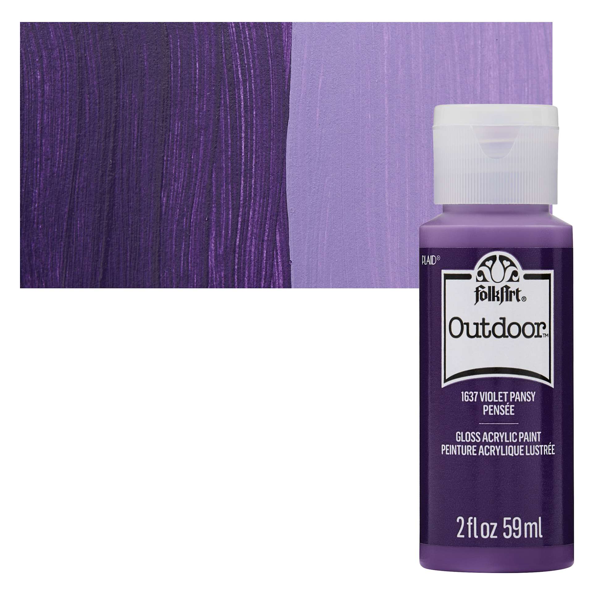 FolkArt Outdoor Acrylic Paint - Violet Pansy, 2 oz, Bottle and Swatch