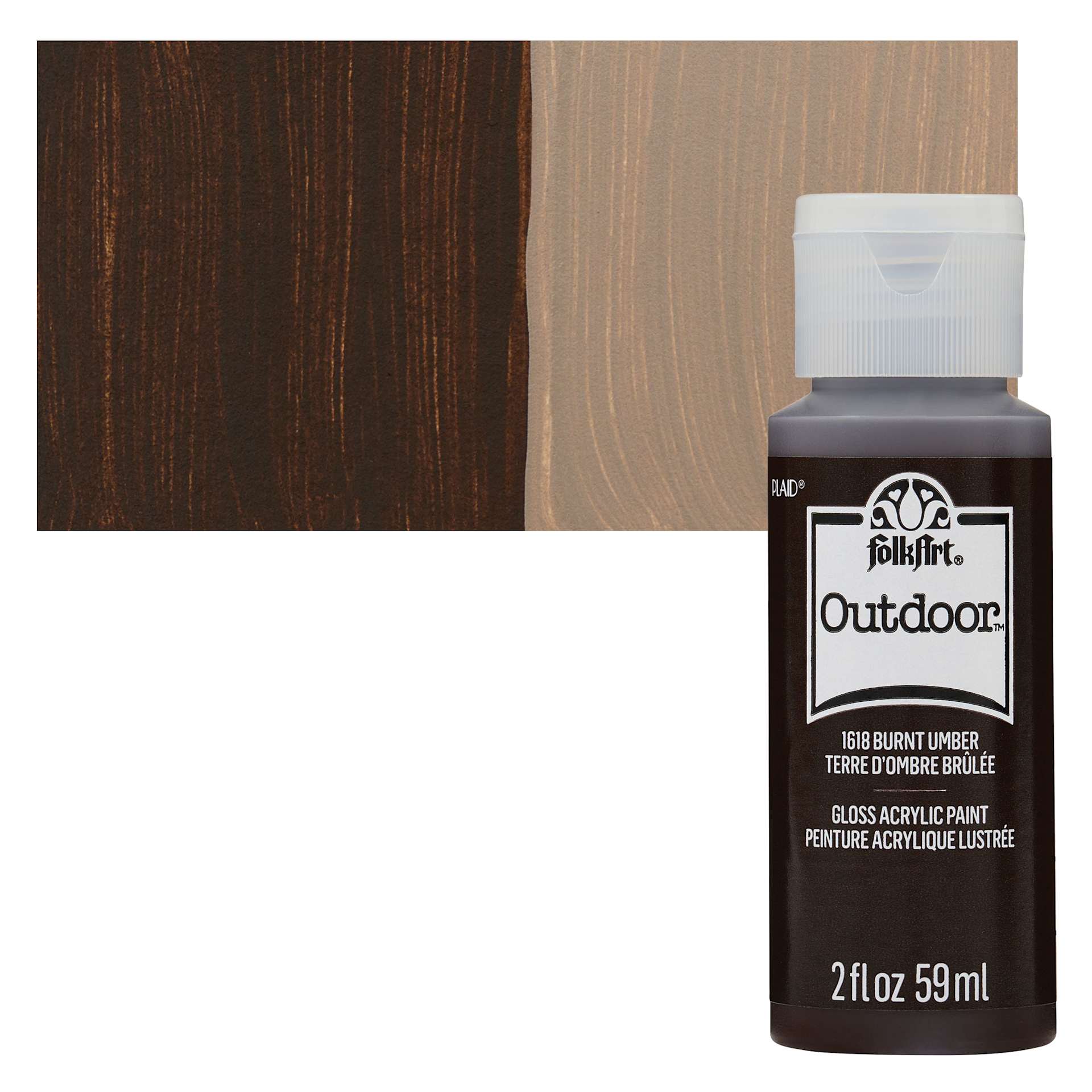 FolkArt Outdoor Acrylic Paint - Burnt Umber, 2 oz, Bottle and Swatch