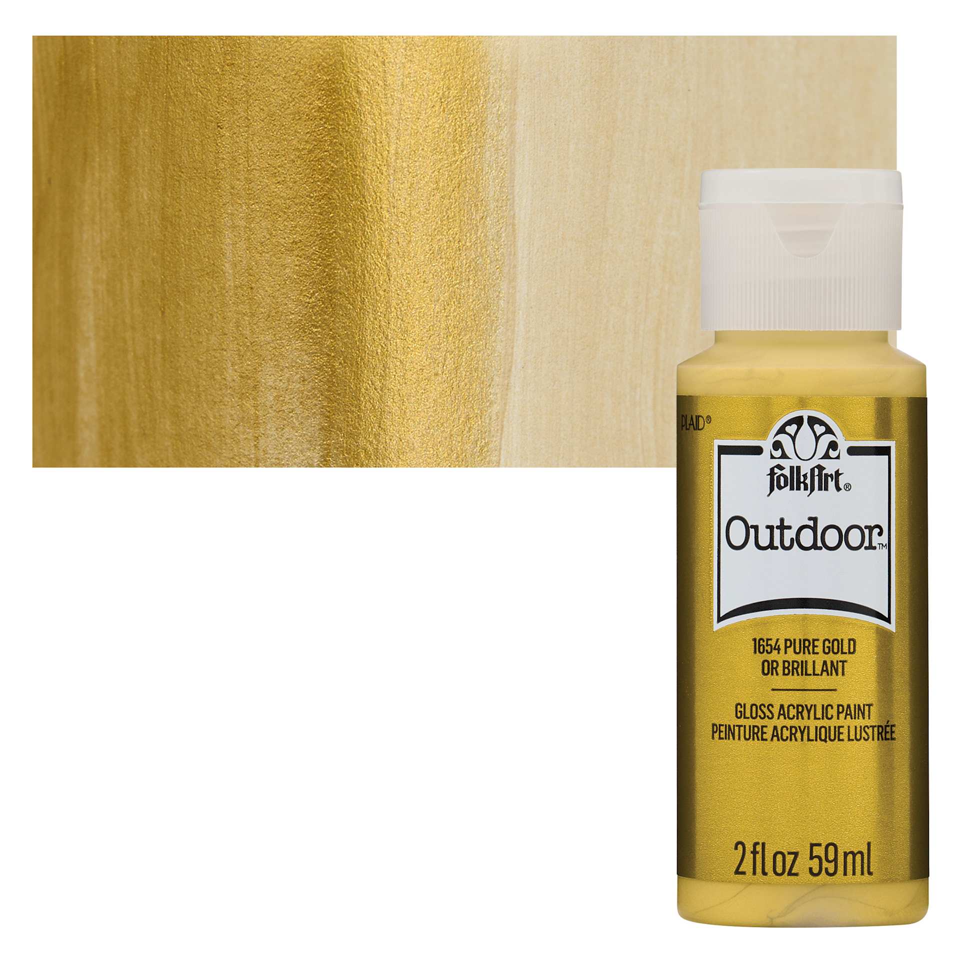 FolkArt Outdoor Acrylic Paint - Metallic Pure Gold, 2 oz, Bottle and Swatch