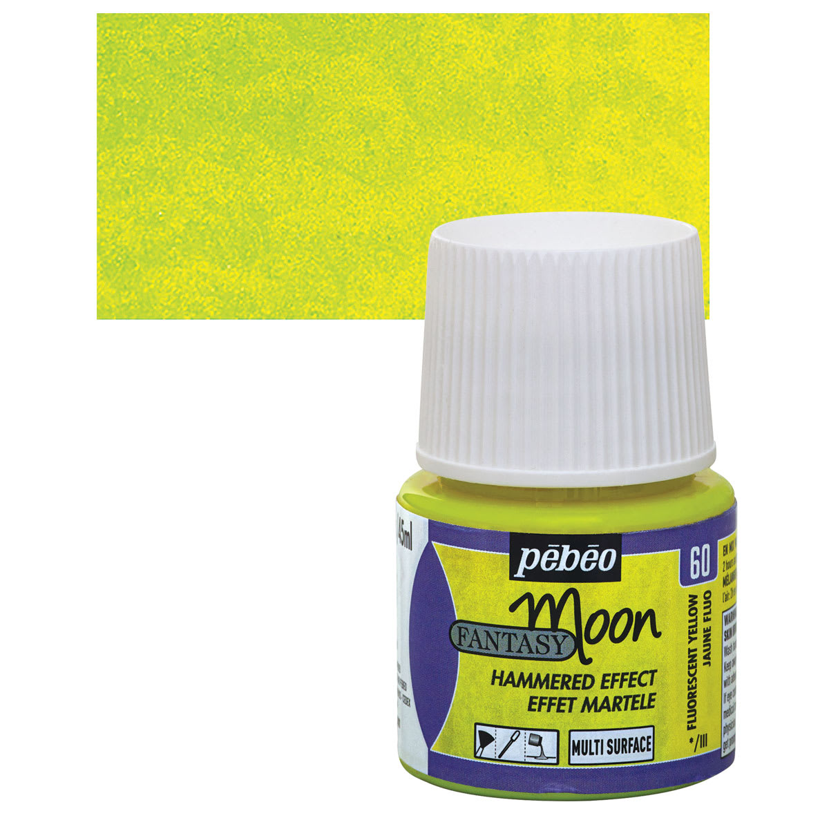 Pebeo Fantasy Moon Paint - Fluorescent Yellow, 45 ml bottle and swatch