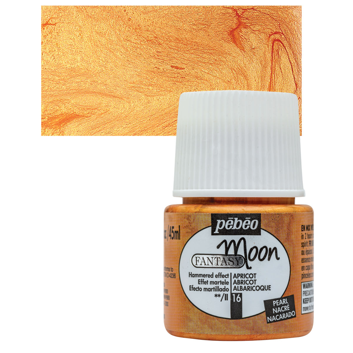 Pebeo Fantasy Moon Paint - Apricot, 45 ml bottle and swatch