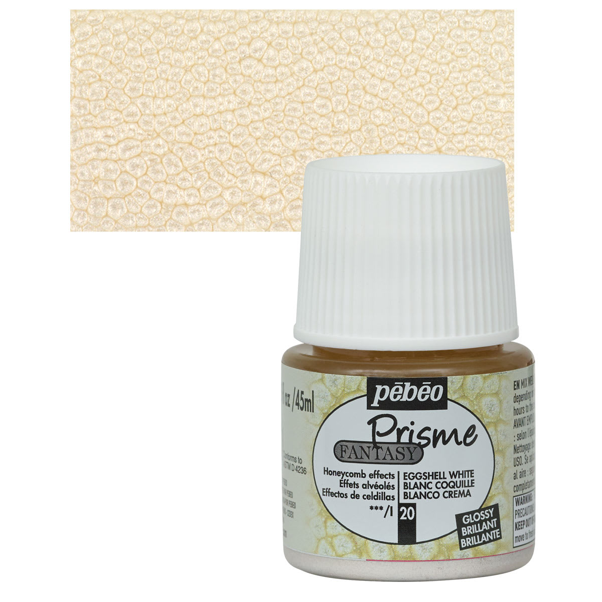 Pebeo Fantasy Prisme Paint - Eggshell White, 45 ml bottle and swatch