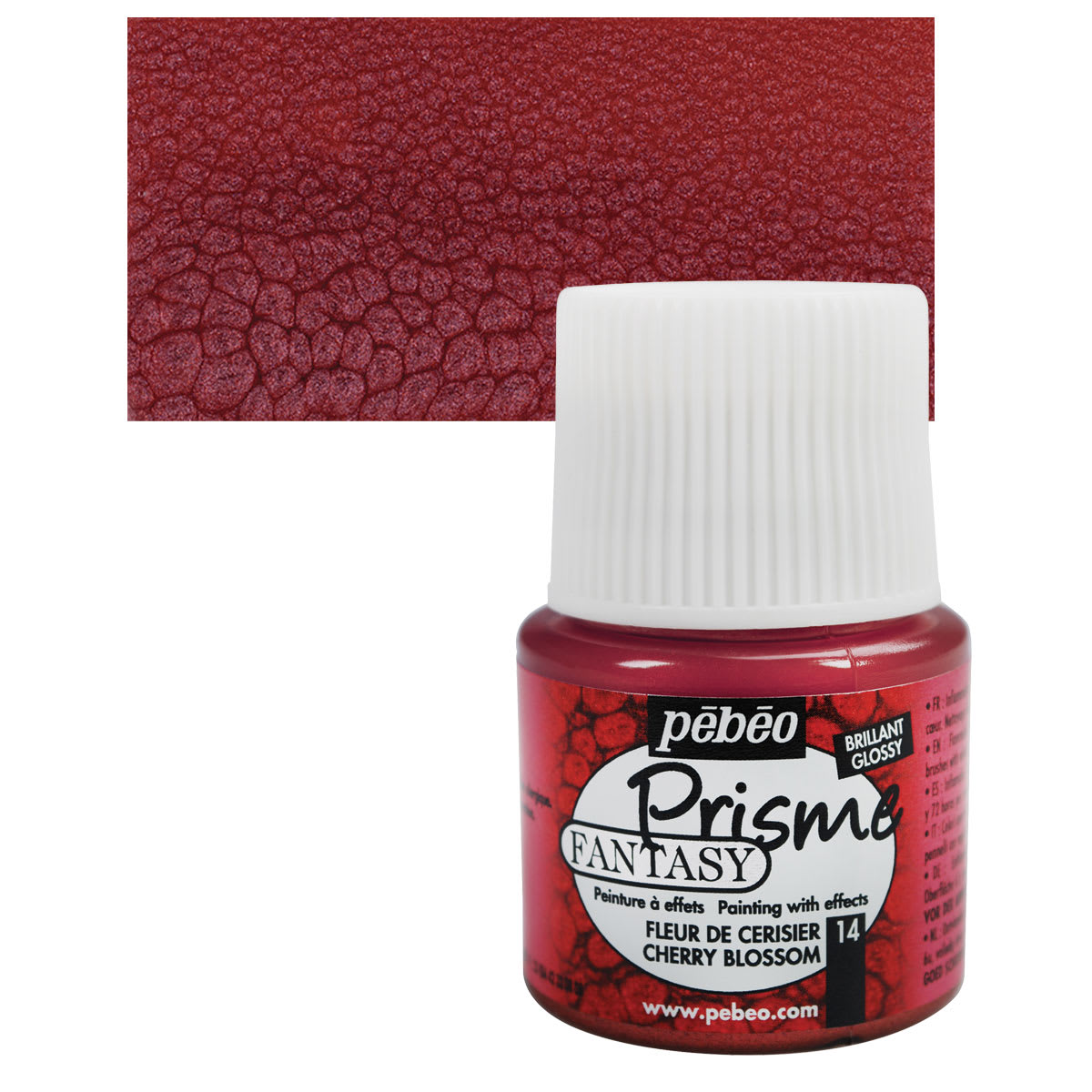Pebeo Fantasy Prisme Paint - Cherry Blossom, 45 ml bottle and swatch