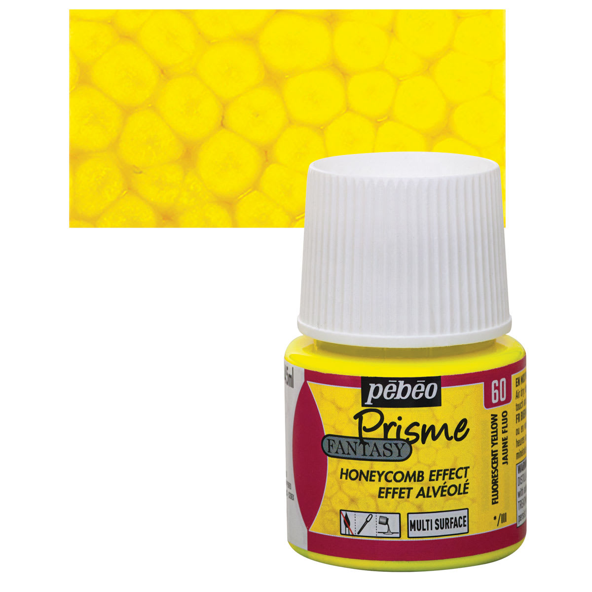 Pebeo Fantasy Prisme Paint - Fluorescent Yellow, 45 ml, Bottle and swatch