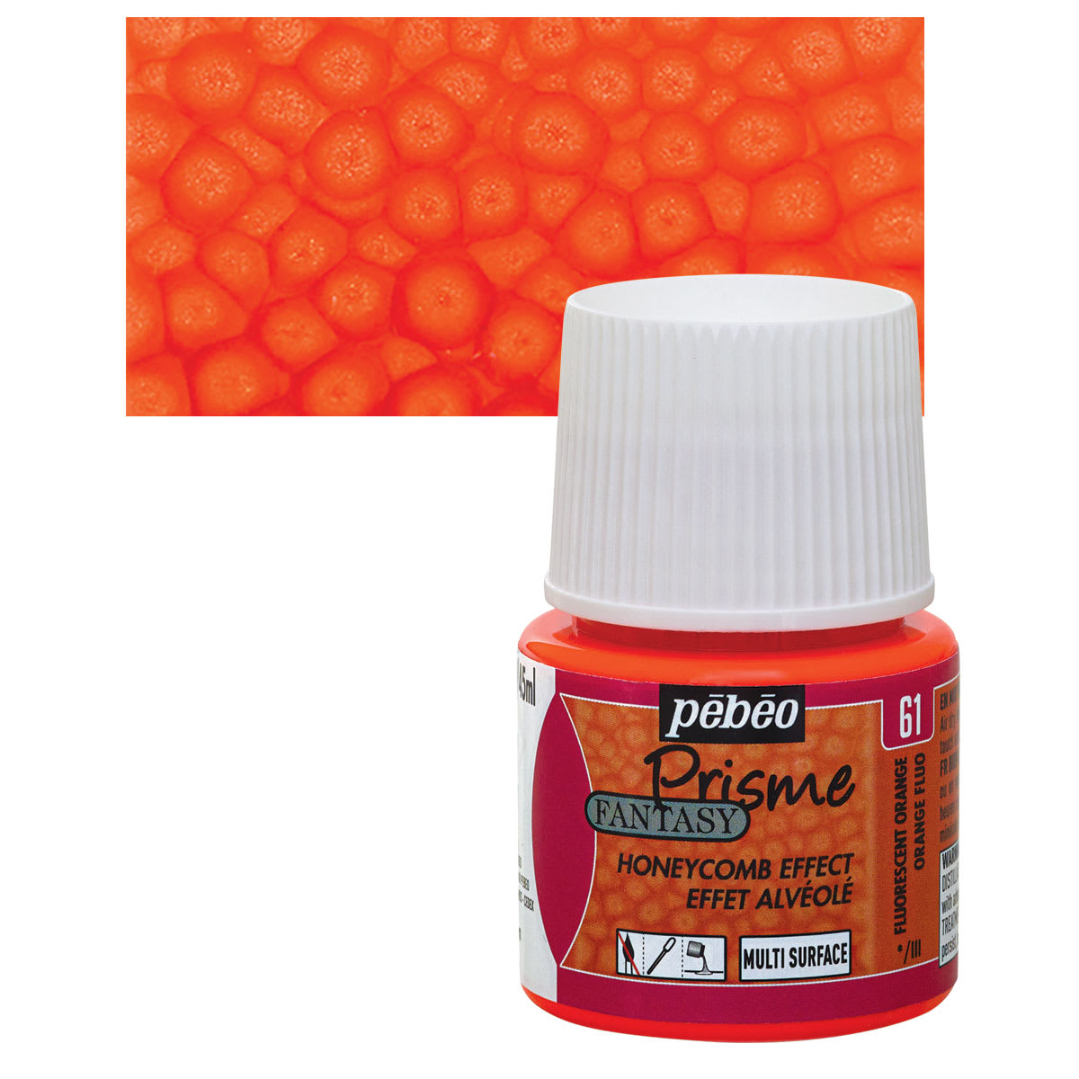 Pebeo Fantasy Prisme Paint - Fluorescent Orange, 45 ml, Bottle and swatch