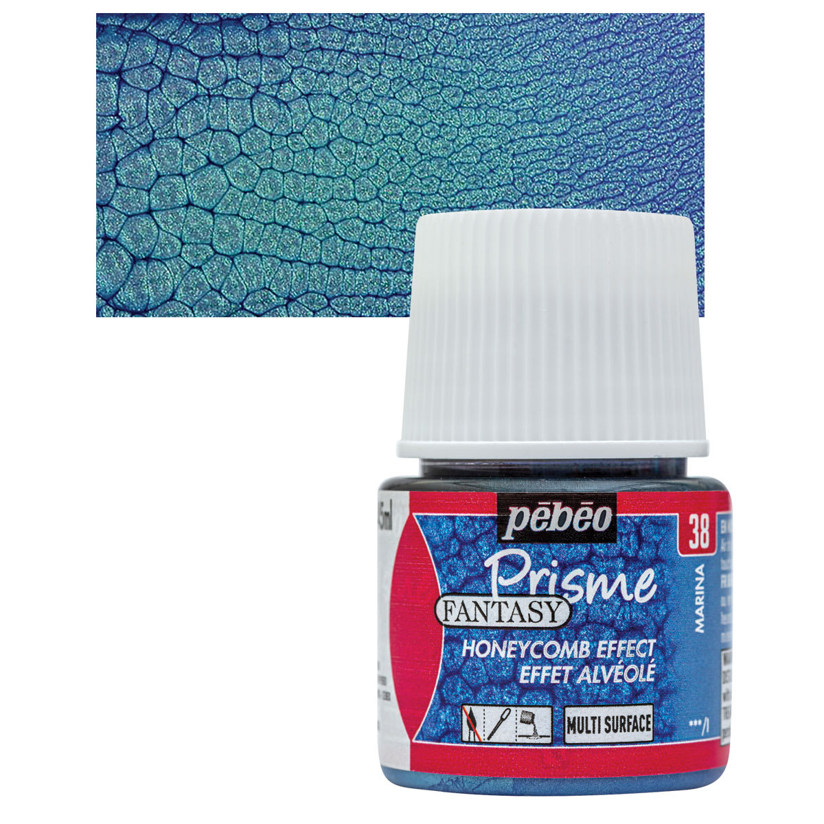Pebeo Fantasy Prisme Paint - Marina Blue, 45 ml bottle and swatch