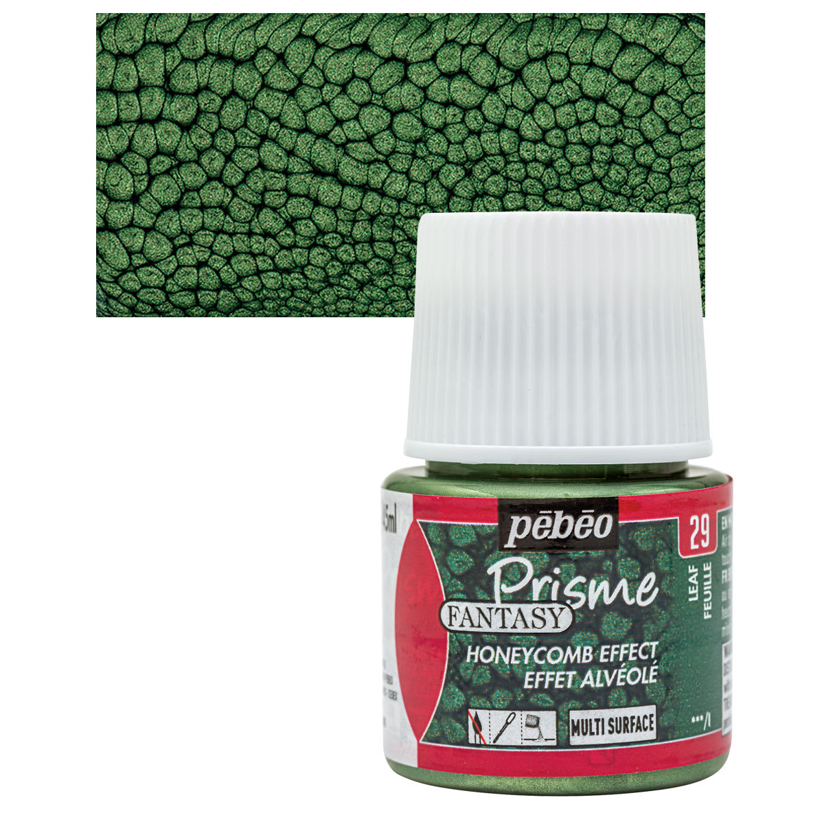 Pebeo Fantasy Prisme Paint - Leaf, 45 ml bottle and swatch
