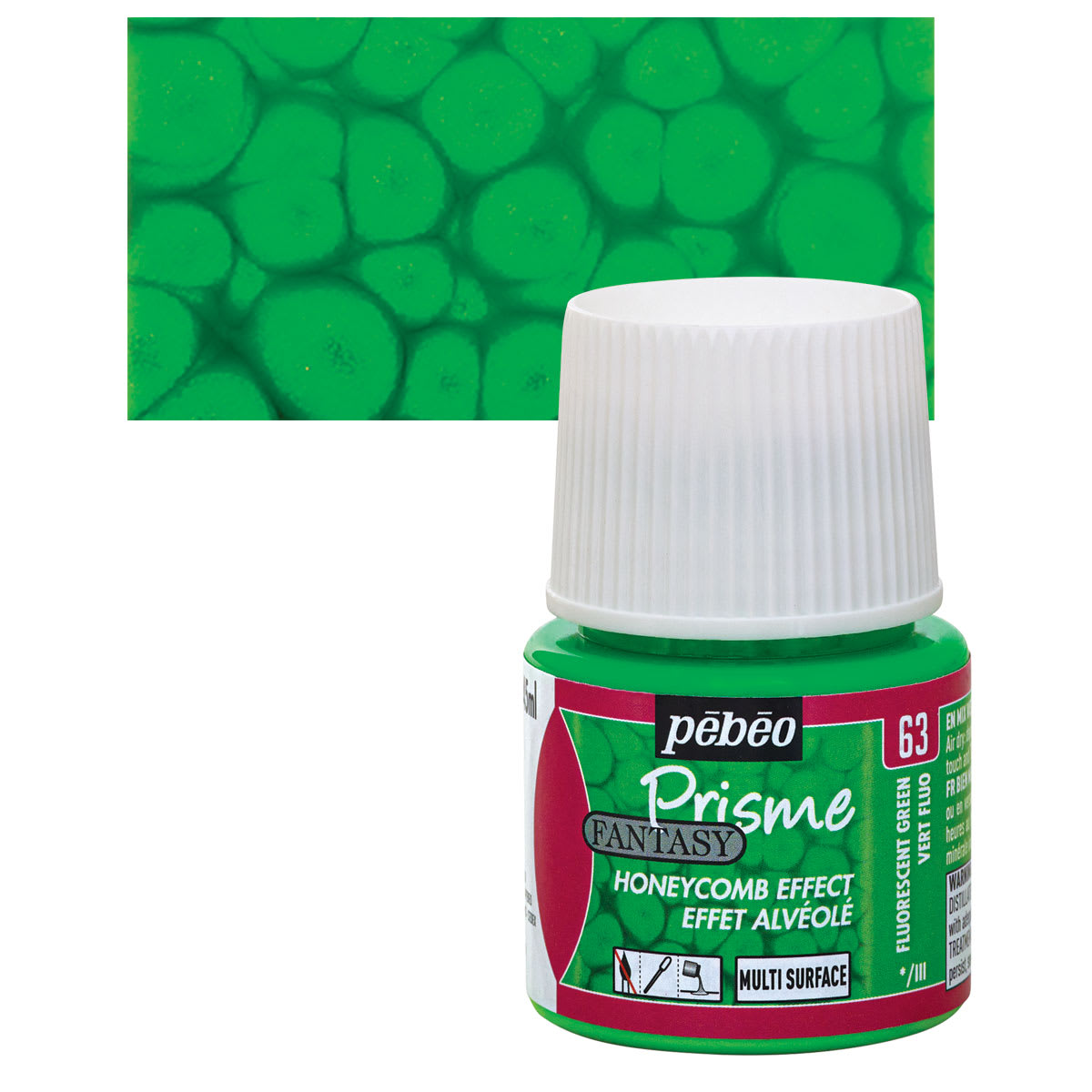 Pebeo Fantasy Prisme Paint - Fluorescent Green, 45 ml, Bottle and swatch