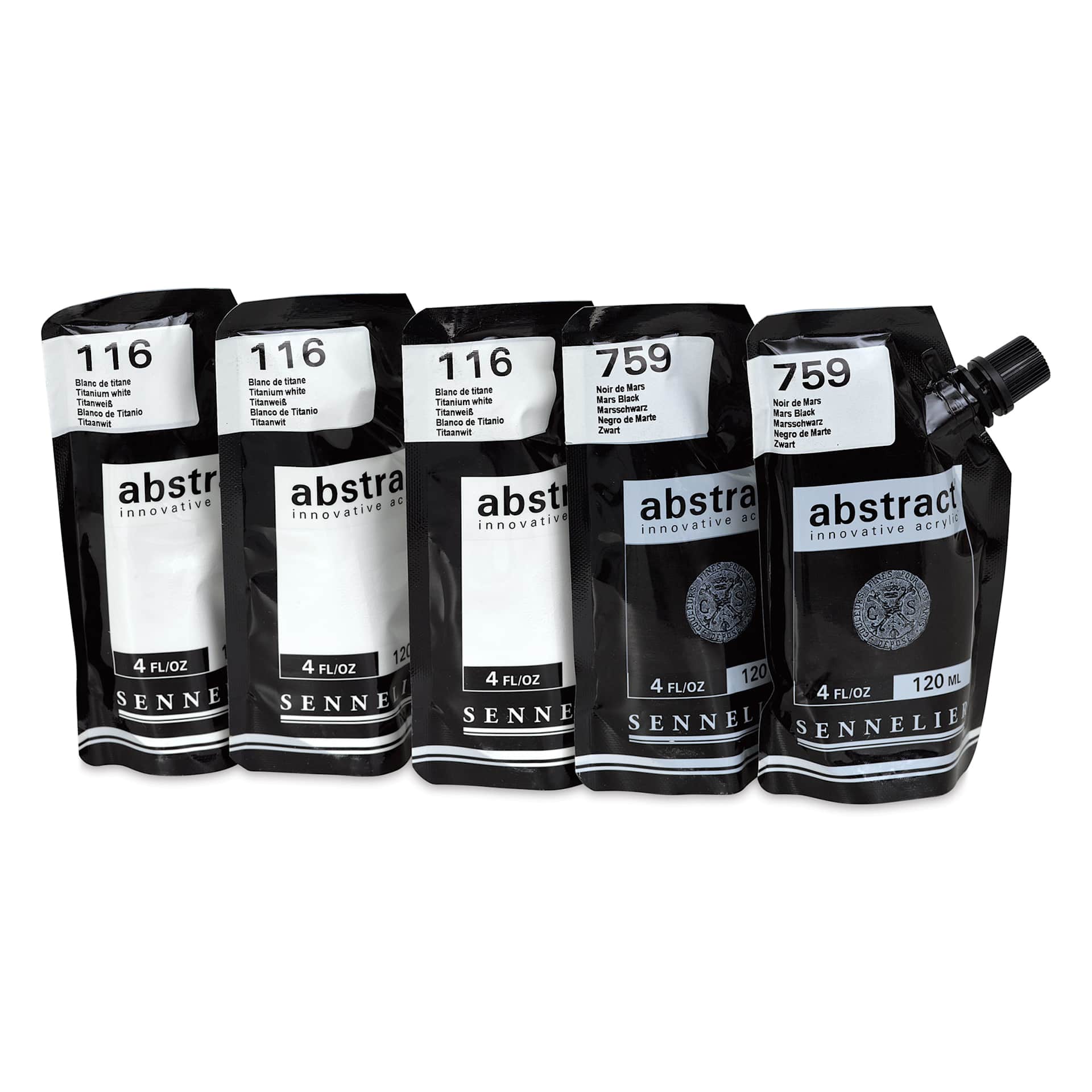 Sennelier Abstract Acrylic - Black and White, Set of 5 tips not shown