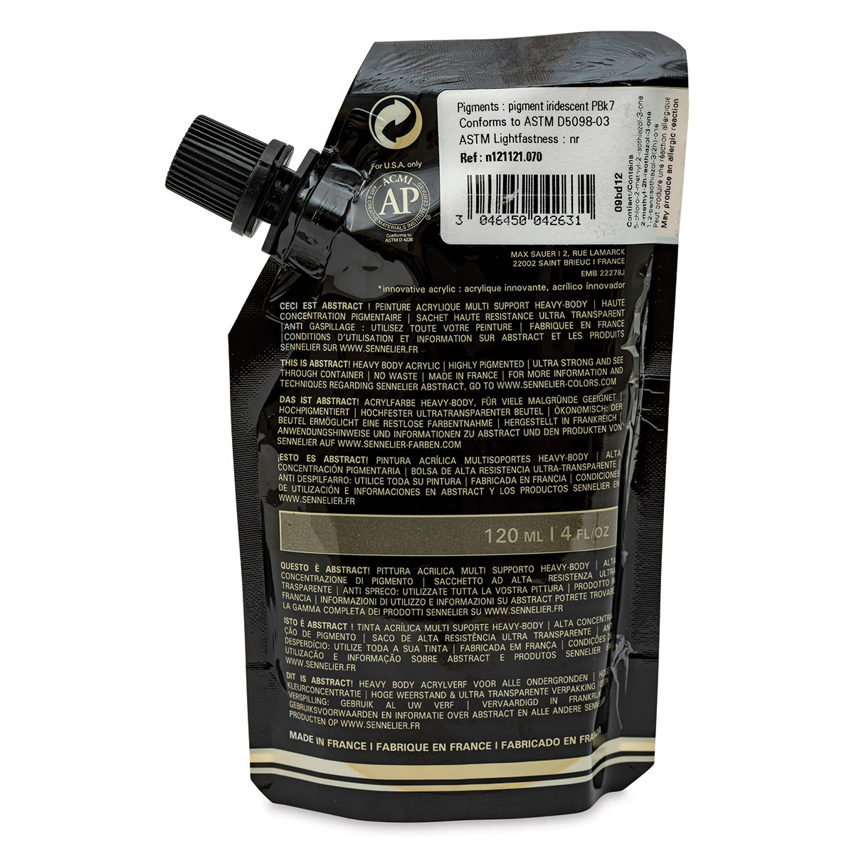 Sennelier Abstract Acrylic - Iridescent Black, 120 ml pouch back