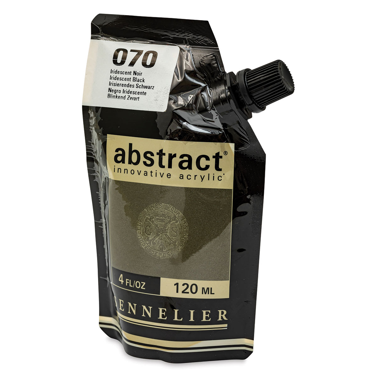 Sennelier Abstract Acrylic - Iridescent Black, 120 ml pouch side view