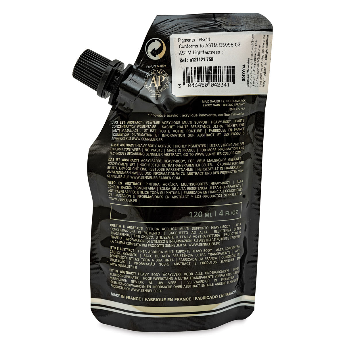 Sennelier Abstract Acrylic - Mars Black, 120 ml pouch back