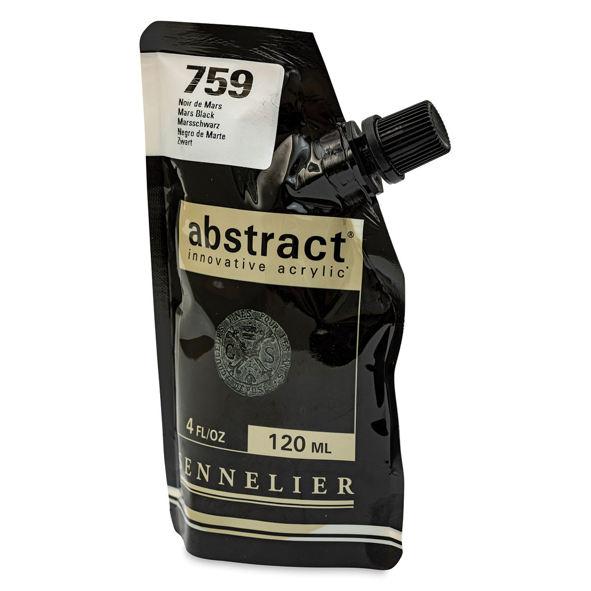 Sennelier Abstract Acrylic - Mars Black, 120 ml pouch side view