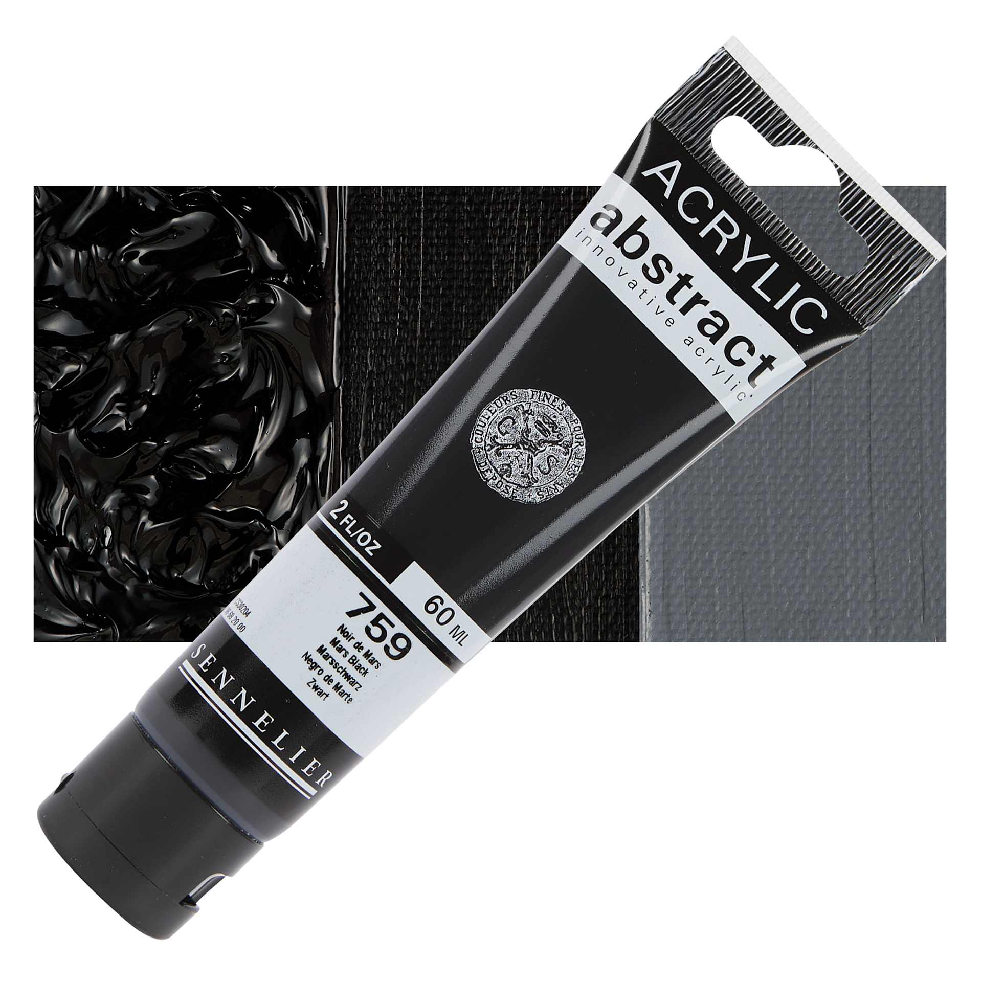 Sennelier Abstract Acrylic - Mars Black, 60 ml tube and swatch