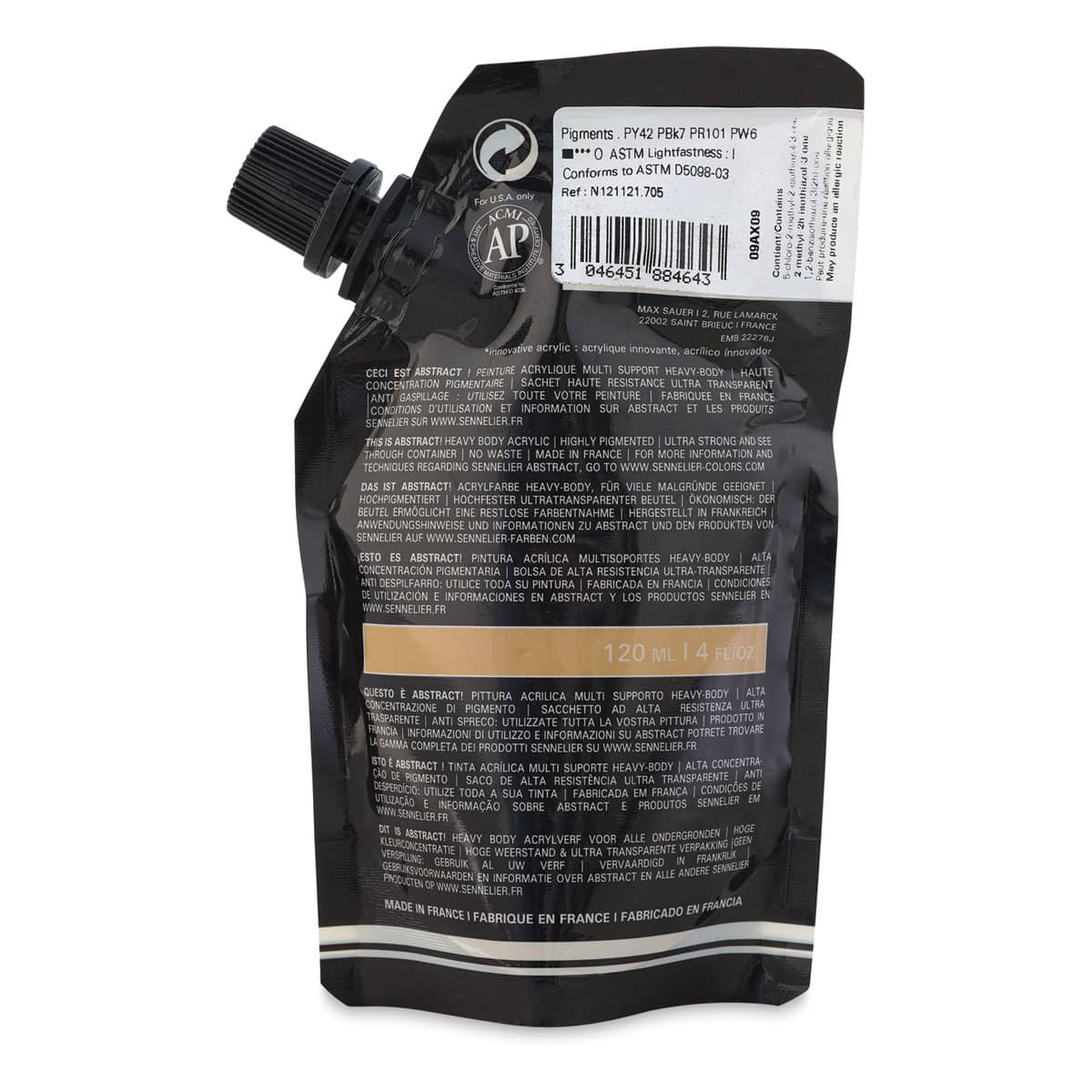 Sennelier Abstract Acrylic - Warm Grey, 120 ml pouch back