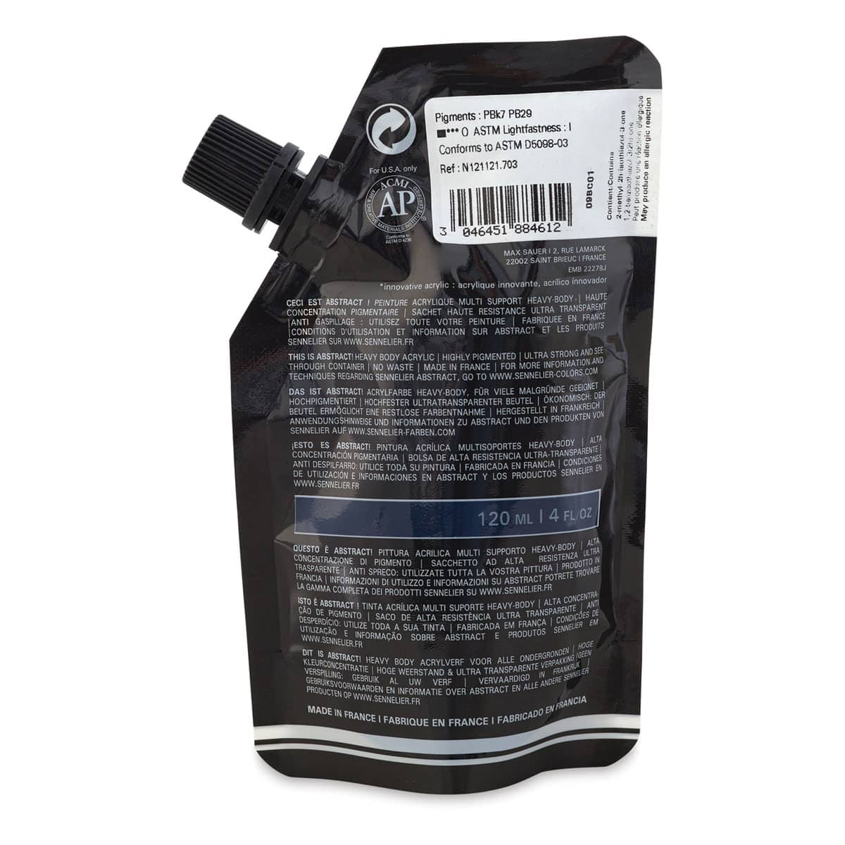 Sennelier Abstract Acrylic - Payne's Grey, 120 ml pouch back