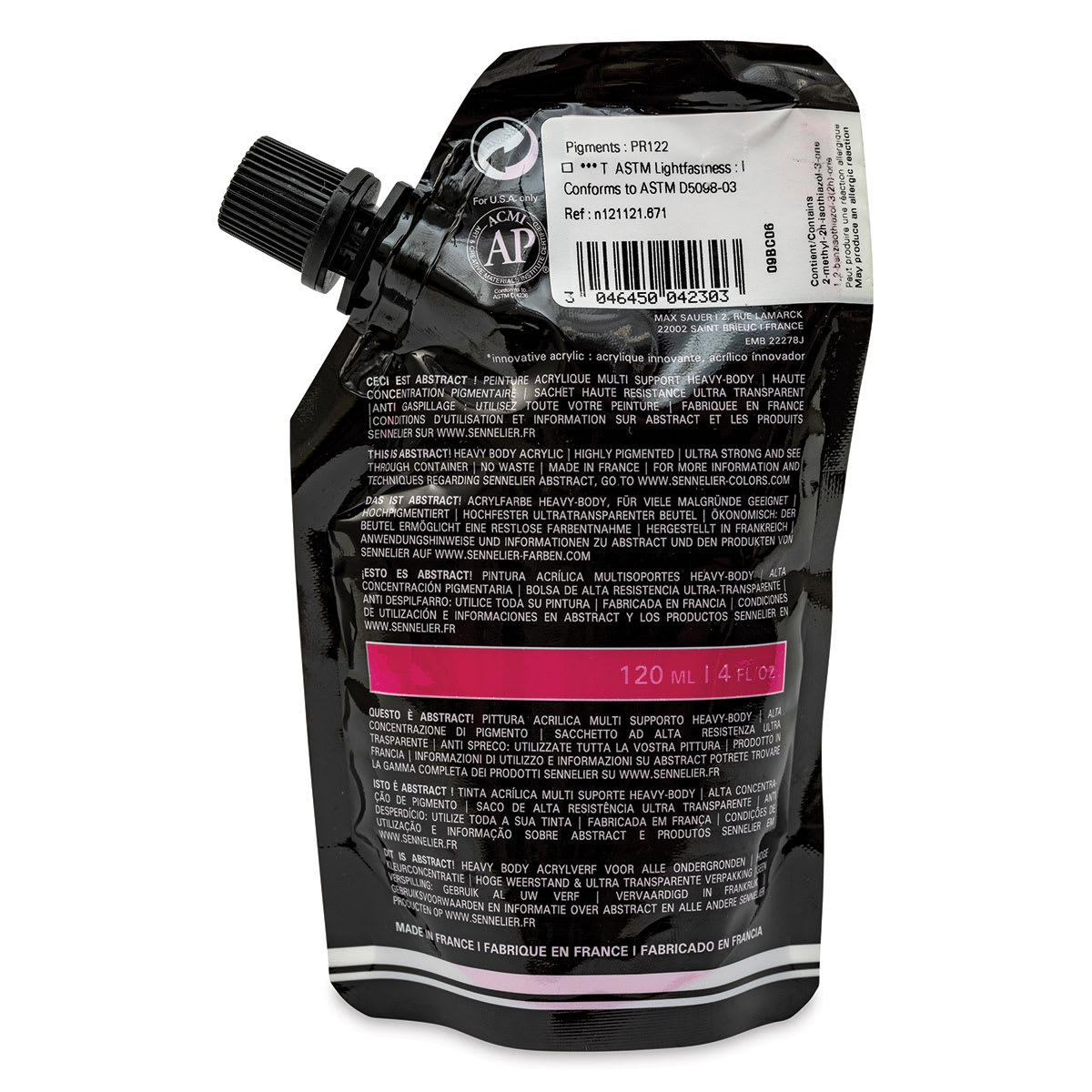 Sennelier Abstract Acrylic - Deep Magenta, 120 ml pouch back