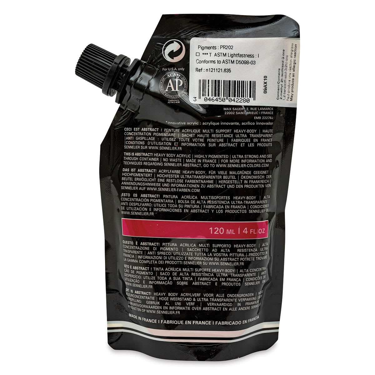 Sennelier Abstract Acrylic - Carmine Red, 120 ml pouch back