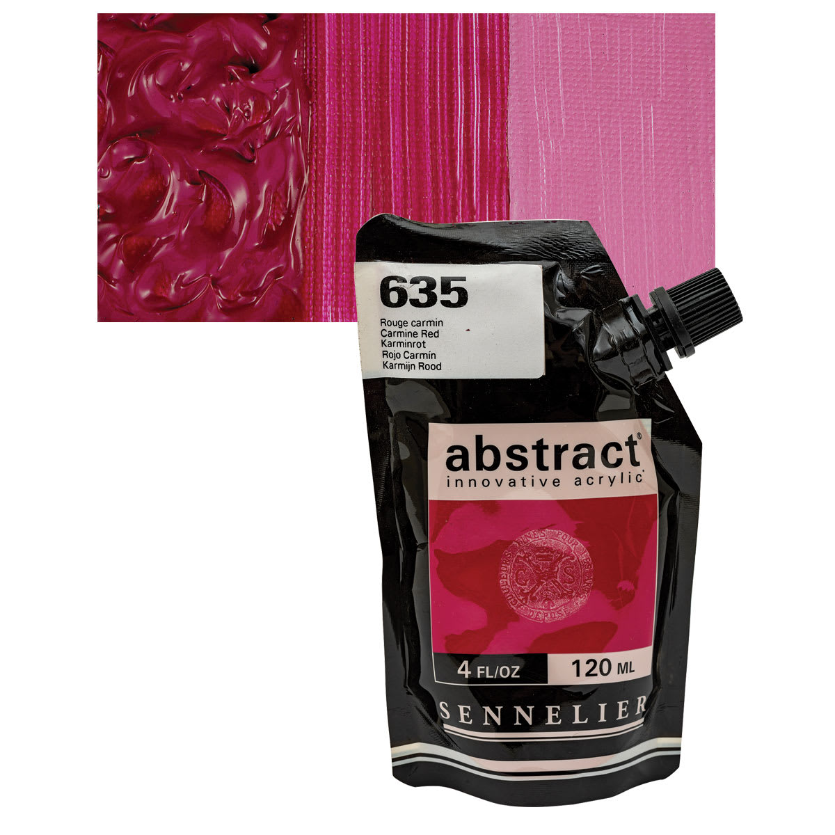 Sennelier Abstract Acrylic - Carmine Red, 120 ml pouch and swatch