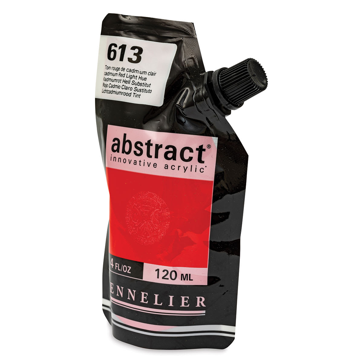 Sennelier Abstract Acrylic - Cadmium Red Light Hue, 120 ml pouch side view