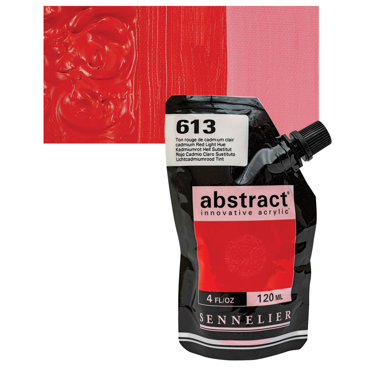 Sennelier Abstract Acrylic - Cadmium Red Light Hue, 120 ml pouch and swatch