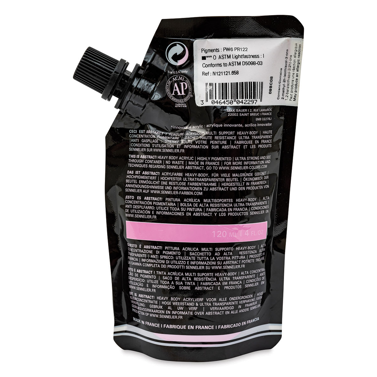 Sennelier Abstract Acrylic - Quinacridone Pink, 120 ml pouch back