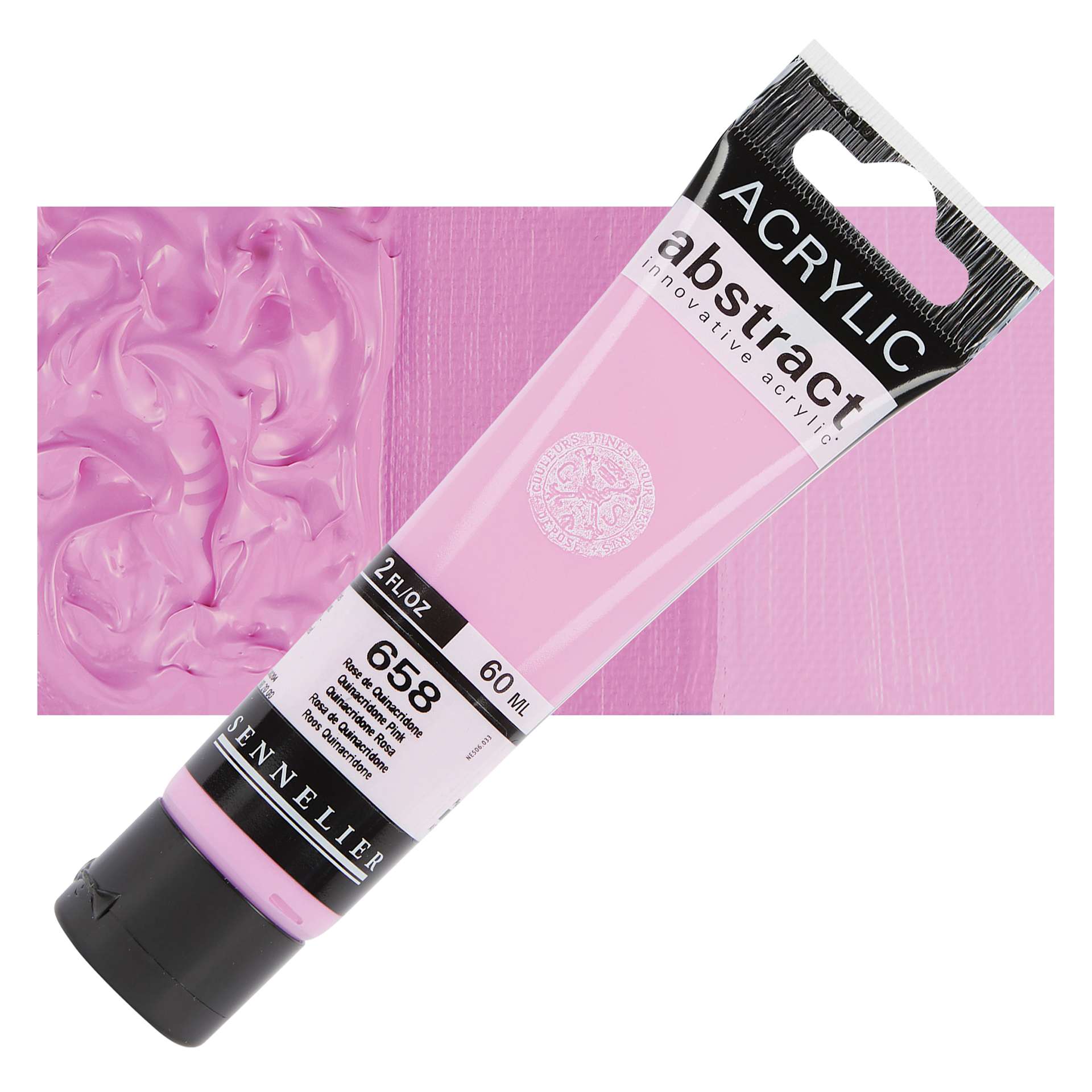 Sennelier Abstract Acrylic Paint - Quinacridone Pink, 60 ml tube and swatch